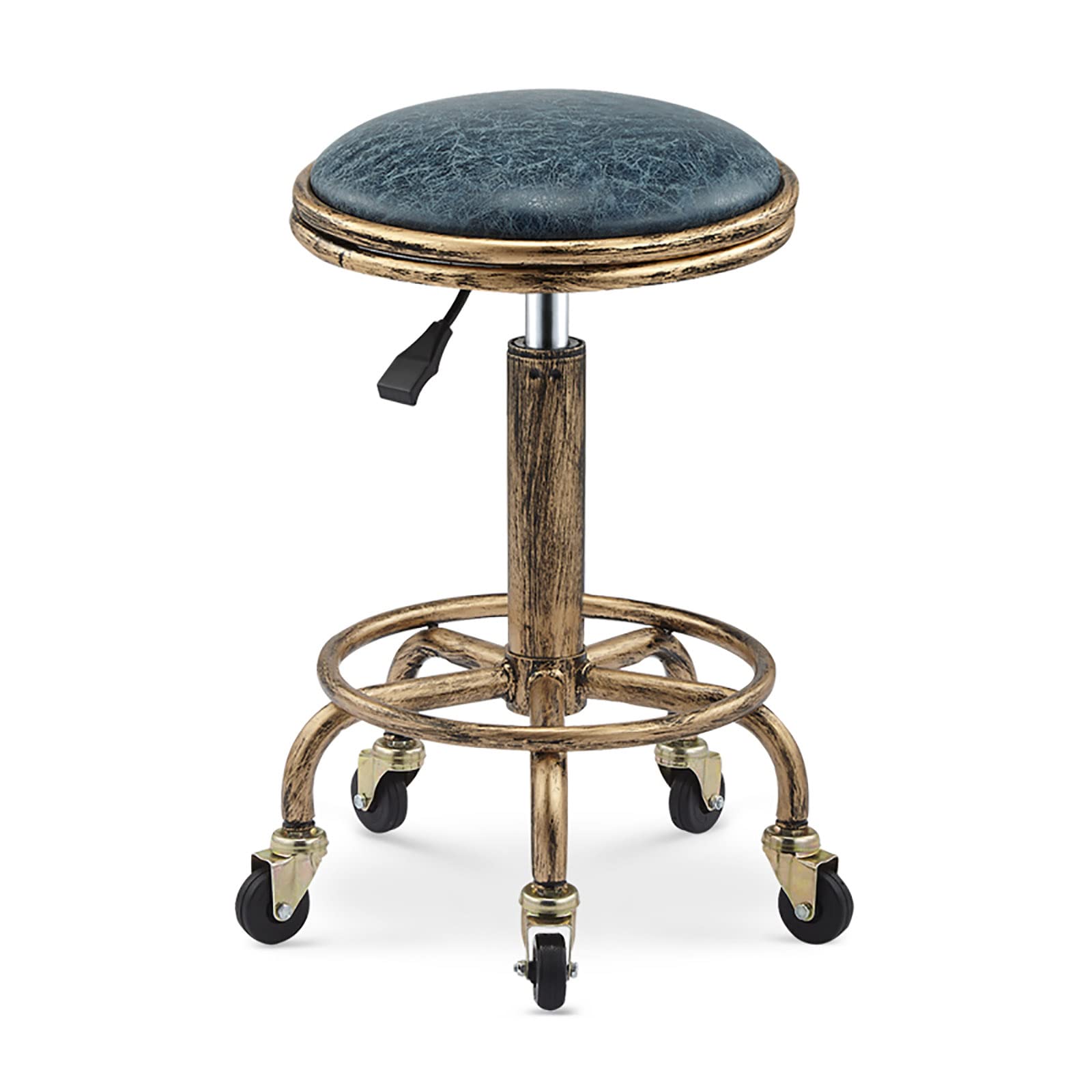 **Adjustable Rolling Stool with Cushion - 20-27 Inch Height, Swivel & Wheels - Footrest Included - Dark Blue (12.6 x 26.6 Inches) - Perfect for Garage, Kitchen, Office & Medical Use**