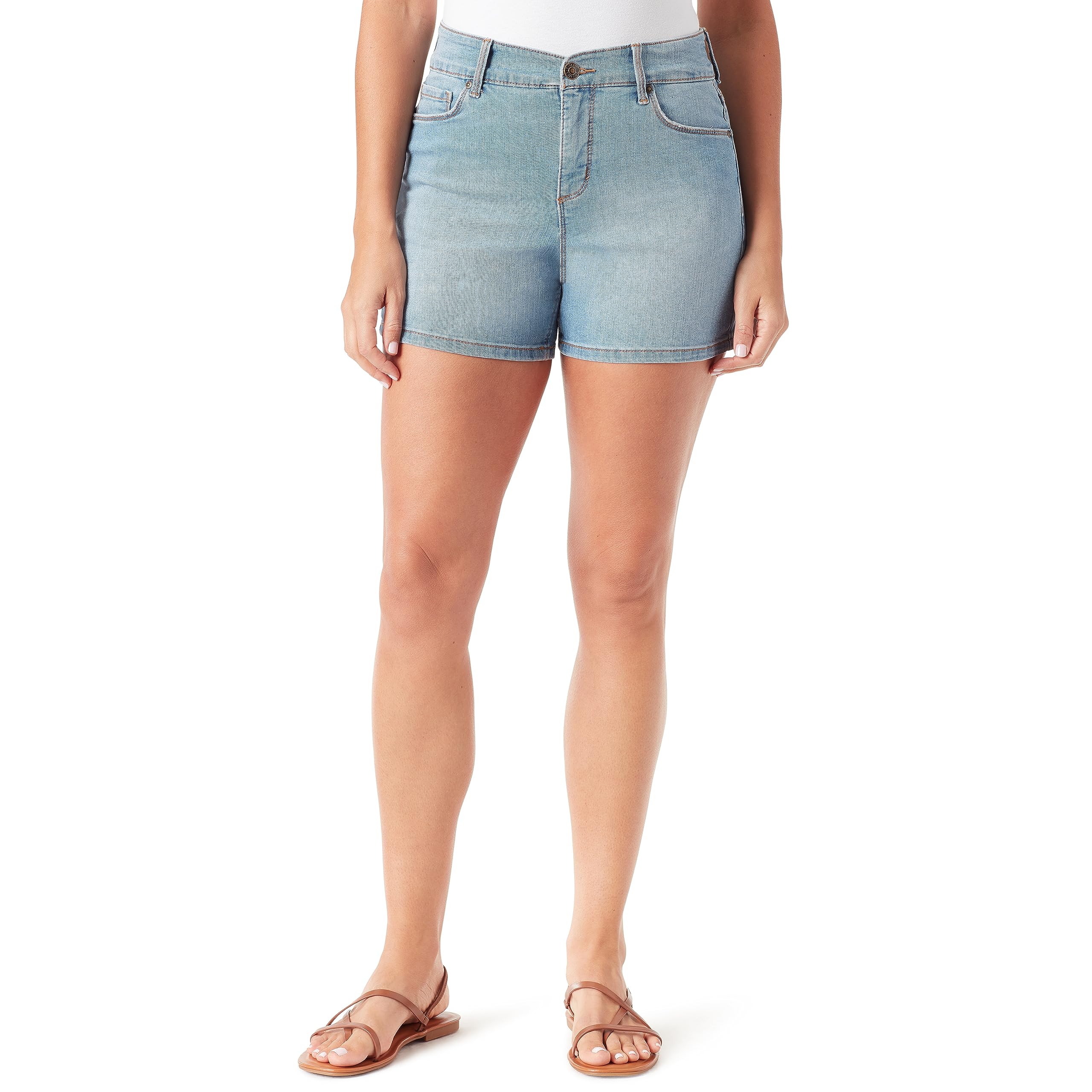 Vintage American Blues Women's High Rise Mid Thigh A-Line Denim Shorts - Casual Summer Outfit, Beach Wear & Retro Fashion Styling