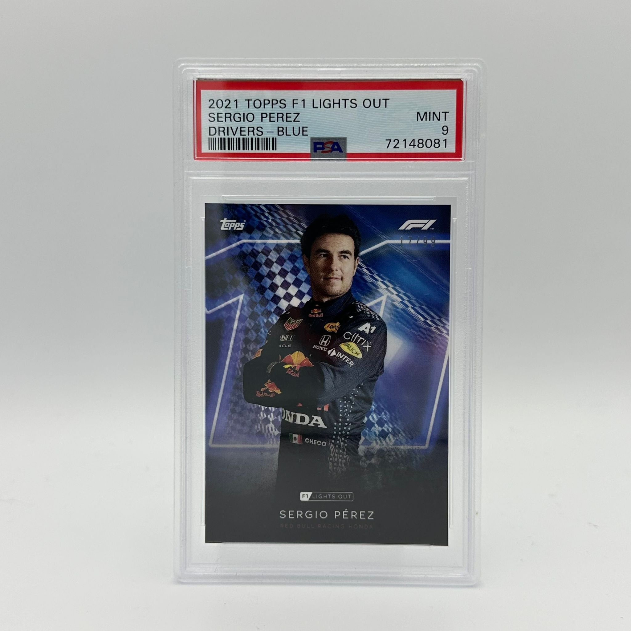 PSA 9 Graded 17/99 Sergio Perez Blue Parallel Racing Card - Perfect for Collectors, Fans, and Sports Memorabilia Displays
