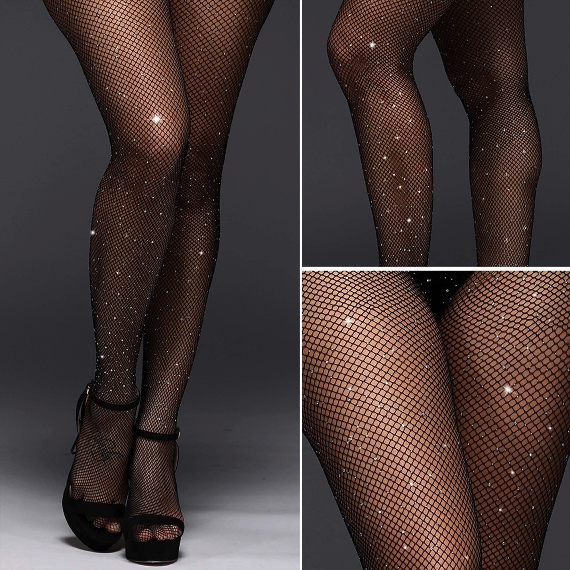 Verterosie Rhinestone Women's Pantyhose - Sparkling Glitter Tights for Sexy Outfits, High Waist Fishnet Stockings for Party, Date Night & Special Occasions
