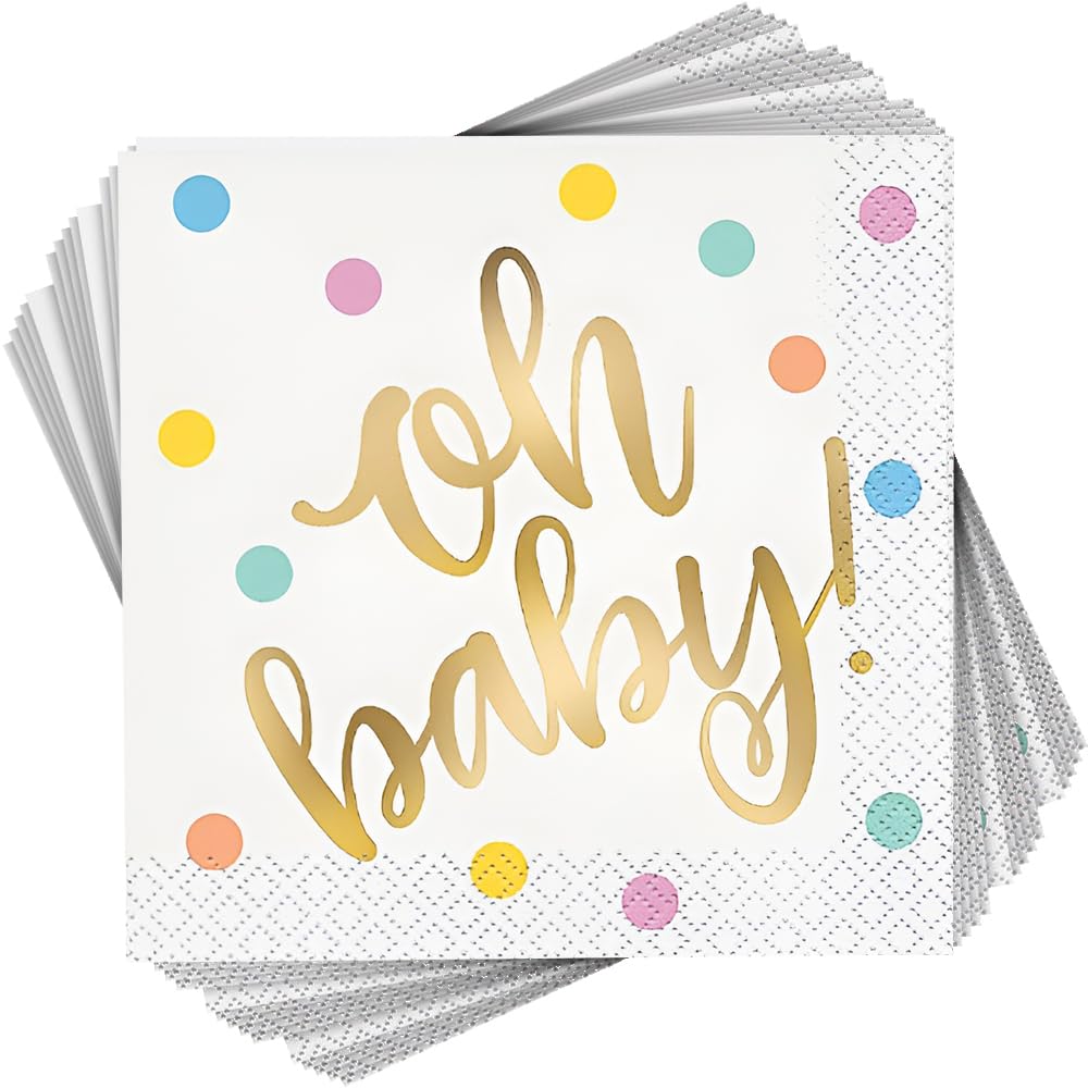 Fun Express Oh Baby Beverage Napkins - 16-Piece Licensed Baby Shower & Party Tableware Set - Perfect for Baby Showers, Birthday Parties & Celebrations