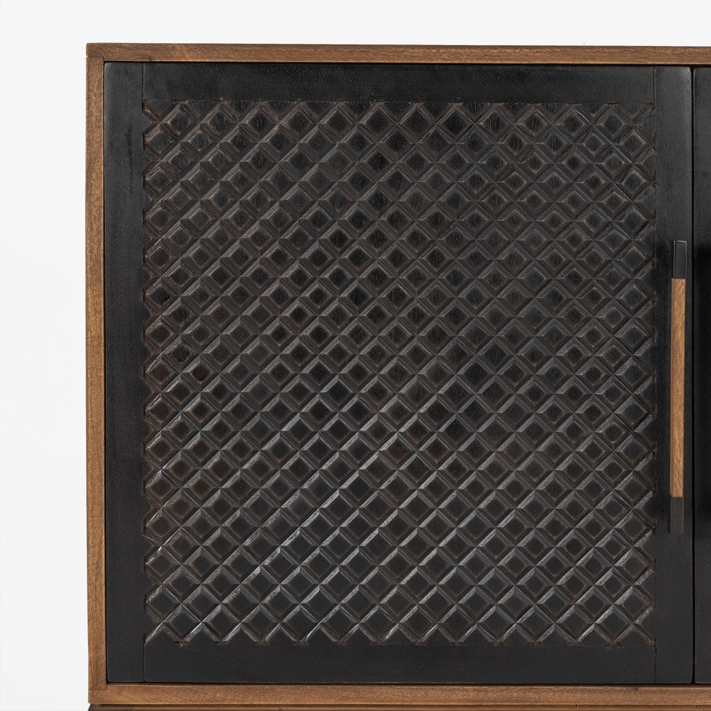 Solid Wood Carved Cabinet - Dark Brown Handcrafted Storage Furniture for Living Room, Bedroom & Entryway Organization