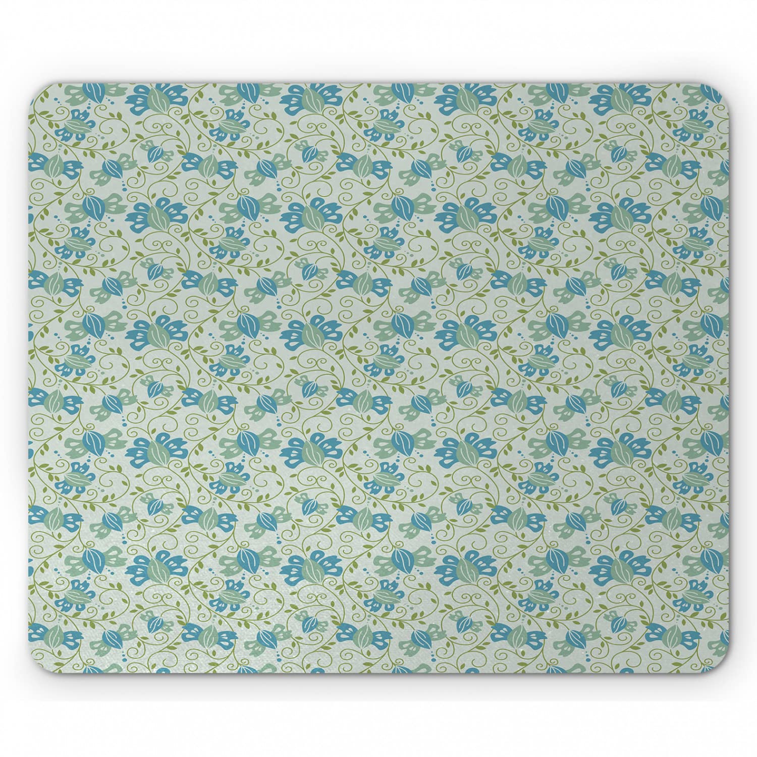Ambesonne Floral Mouse Pad with Flower Silhouettes & Leafy Branches Pattern - Non-Slip Rubber Mousepad for Office & Gaming - Standard Size Rectangle Mouse Mat in Pale Seafoam Multicolor - Perfect for Computer, Laptop & Workspace Accessories
