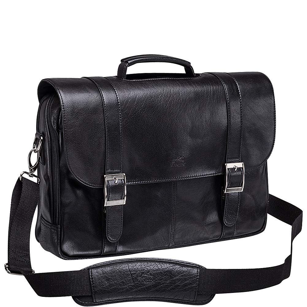 Premium Mancini Arizona Double Compartment Leather Briefcase for Laptop & Tablet (Fits 15.6 Inch) - Professional Business Bag for Work, Office, Travel & Commuting