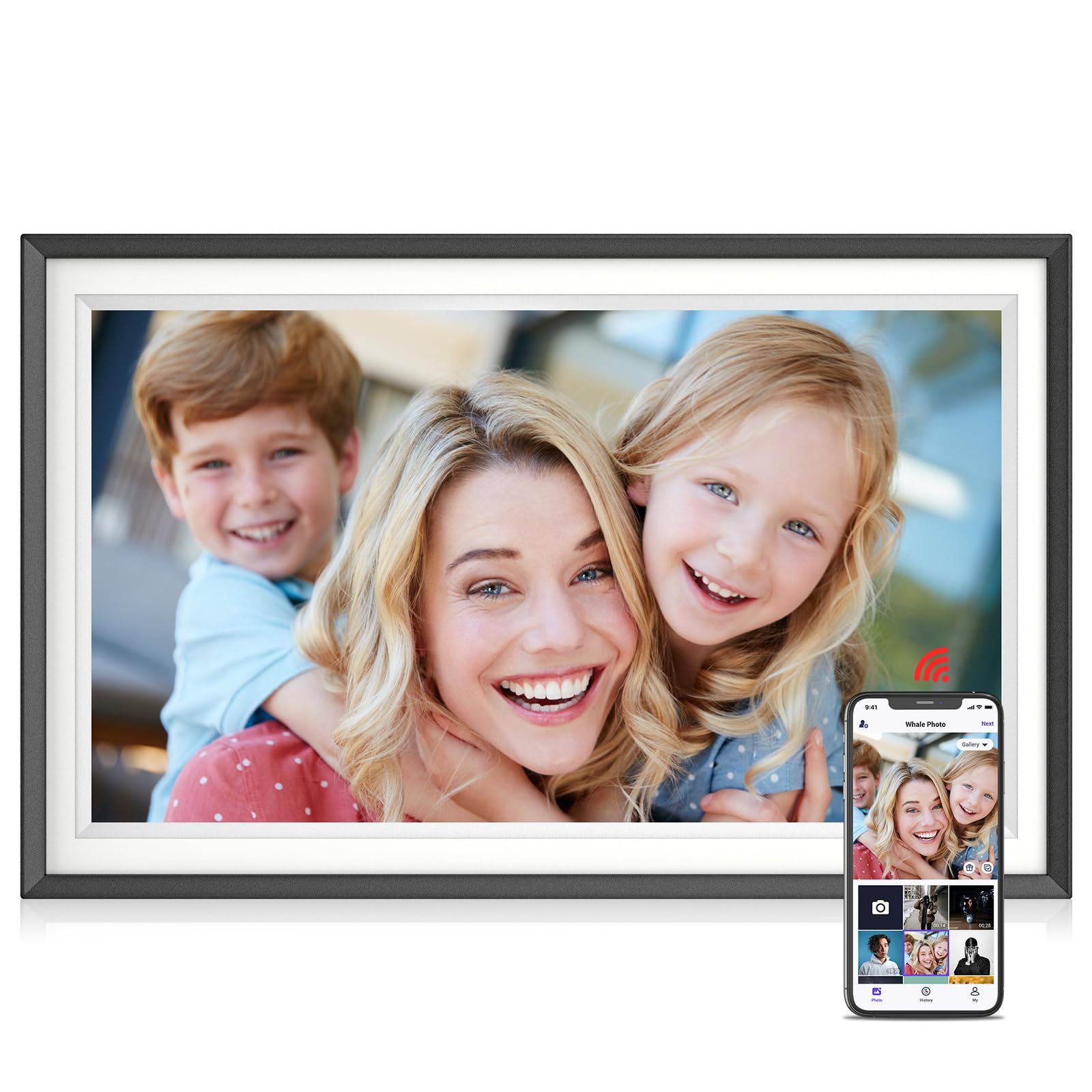 15.6 Inch Digital Picture Frame with 1920x1080 IPS FHD Touch Screen - 32GB Storage, Auto Rotate, Free APP Sharing for Photos & Videos - Perfect for Home, Office & Gift Giving