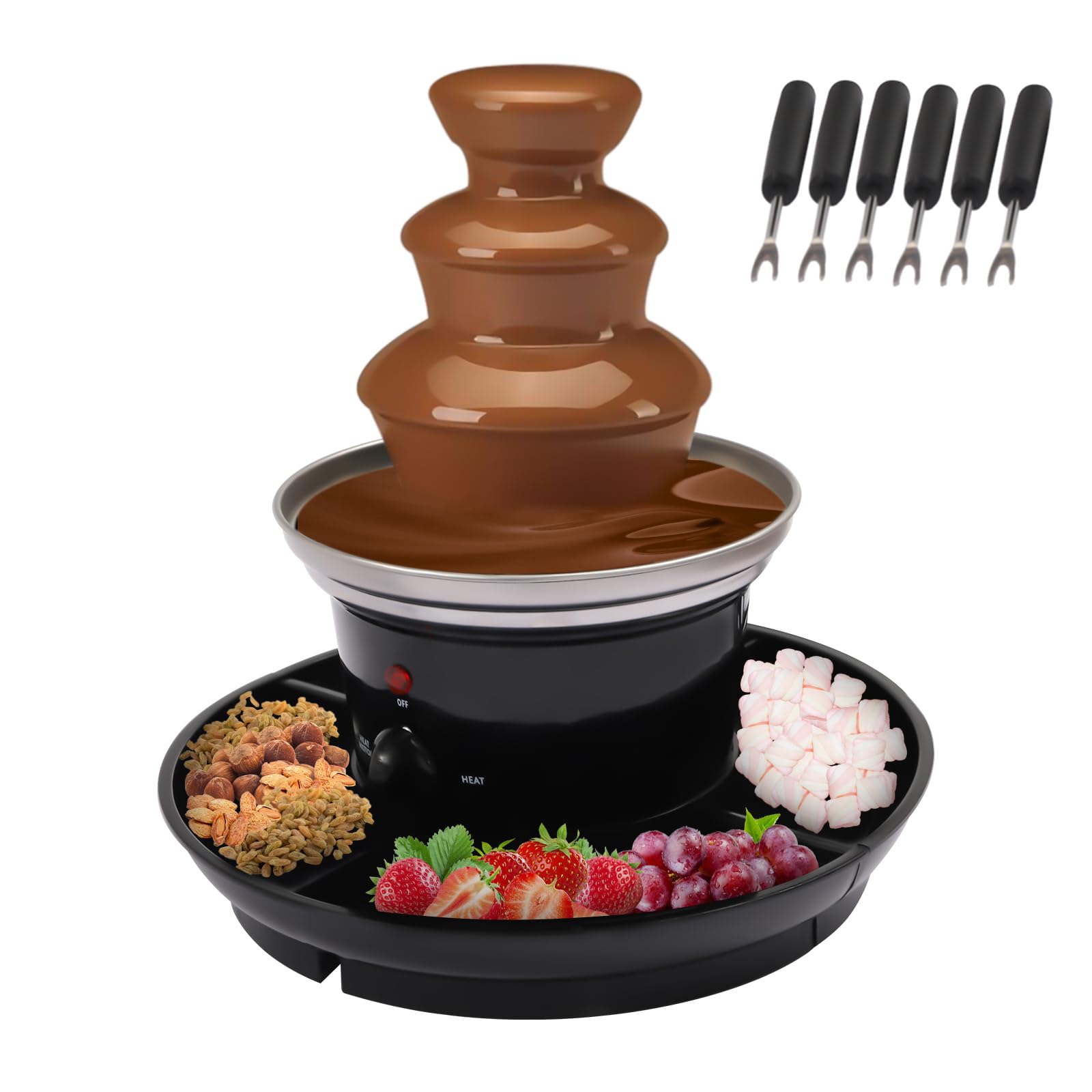 1lb Chocolate Fountain Machine - 3-Tier Stainless Steel Fondue Fountain with Fruit Plate & 40W Heater for Christmas, Birthday Parties, Weddings & Events (120V) - Perfect for Dessert Buffets, Catering & Home Entertaining
