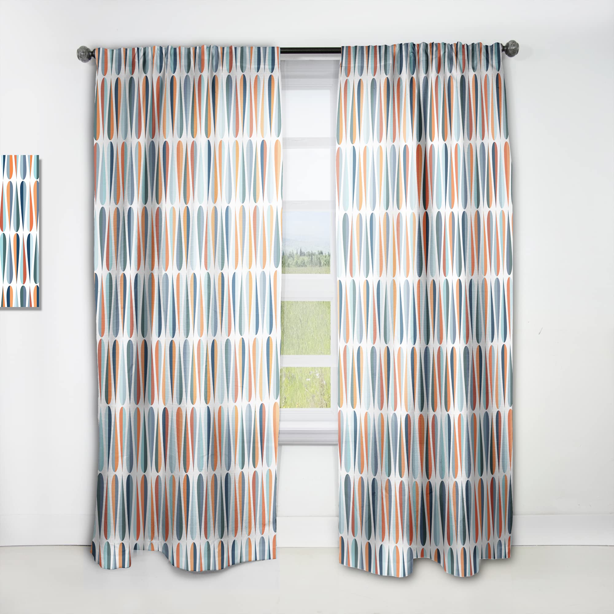 DesignQ Thermal Insulated Curtains - Retro Abstract Drops V Pattern - 52x108 Single Panel for Bedroom & Living Room - Energy Saving Blackout Drapes for Home Decor