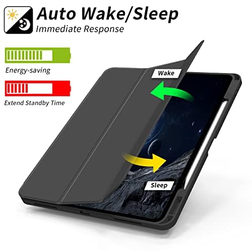 Premium iPad Pro 12.9 Case (6th/5th Gen 2022/2021) & iPad Air 13 Case (M3/M2 2025/2024) - Shockproof Trifold Stand Cover with Apple Pencil Holder & Auto Wake/Sleep | Perfect for Work, Travel & Home Use - Black