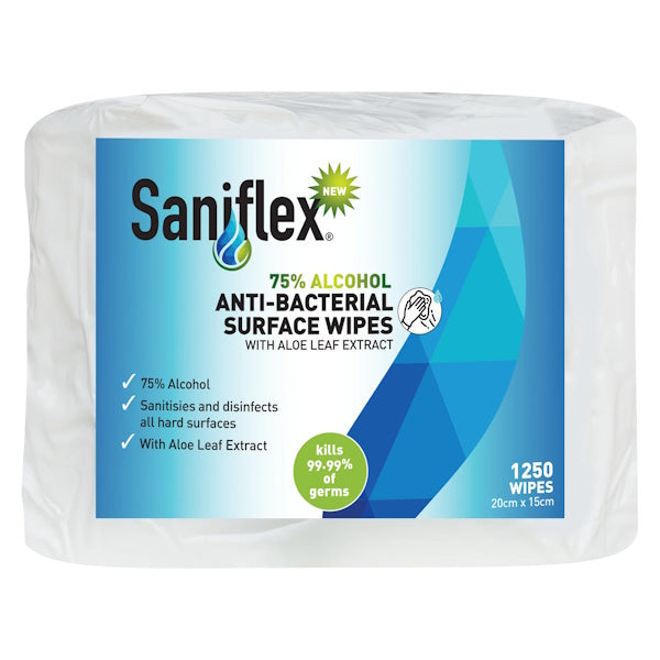 Saniflex 75% Alcohol Antibacterial Disinfecting Wipes - 1250 Count Bulk Pack | Kills 99.9% Germs | for Home, Office, Gym & Travel Surface Cleaning