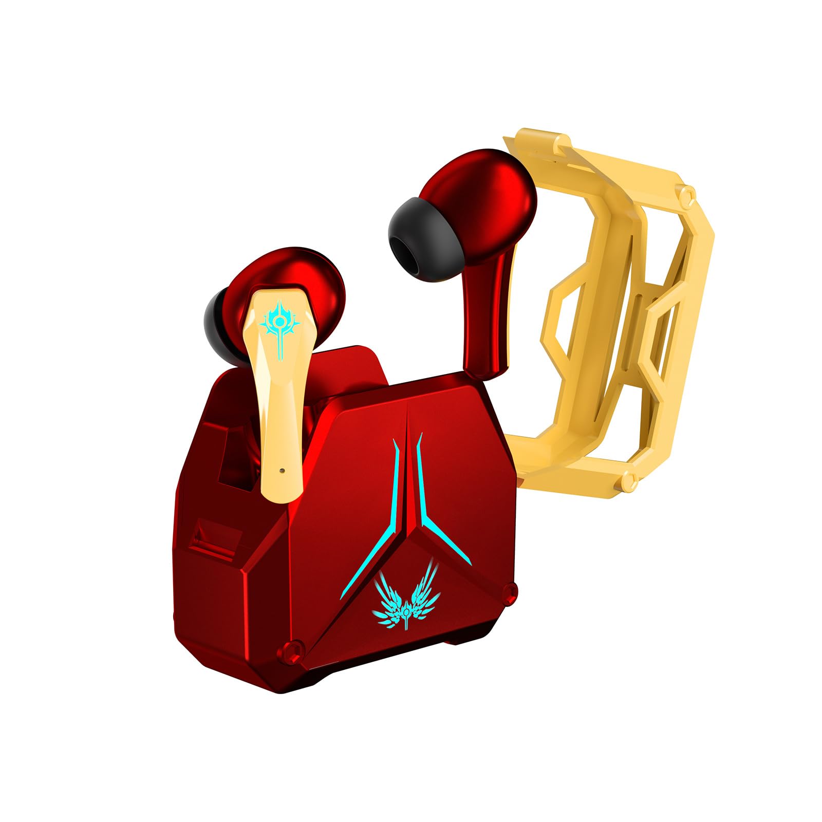 Red True Wireless Earbuds with Mic - Bluetooth 5.3 TWS Gaming Headphones, Low Latency Wireless Earbuds for iPhone & Android - Perfect for Gaming, Workouts & Commuting