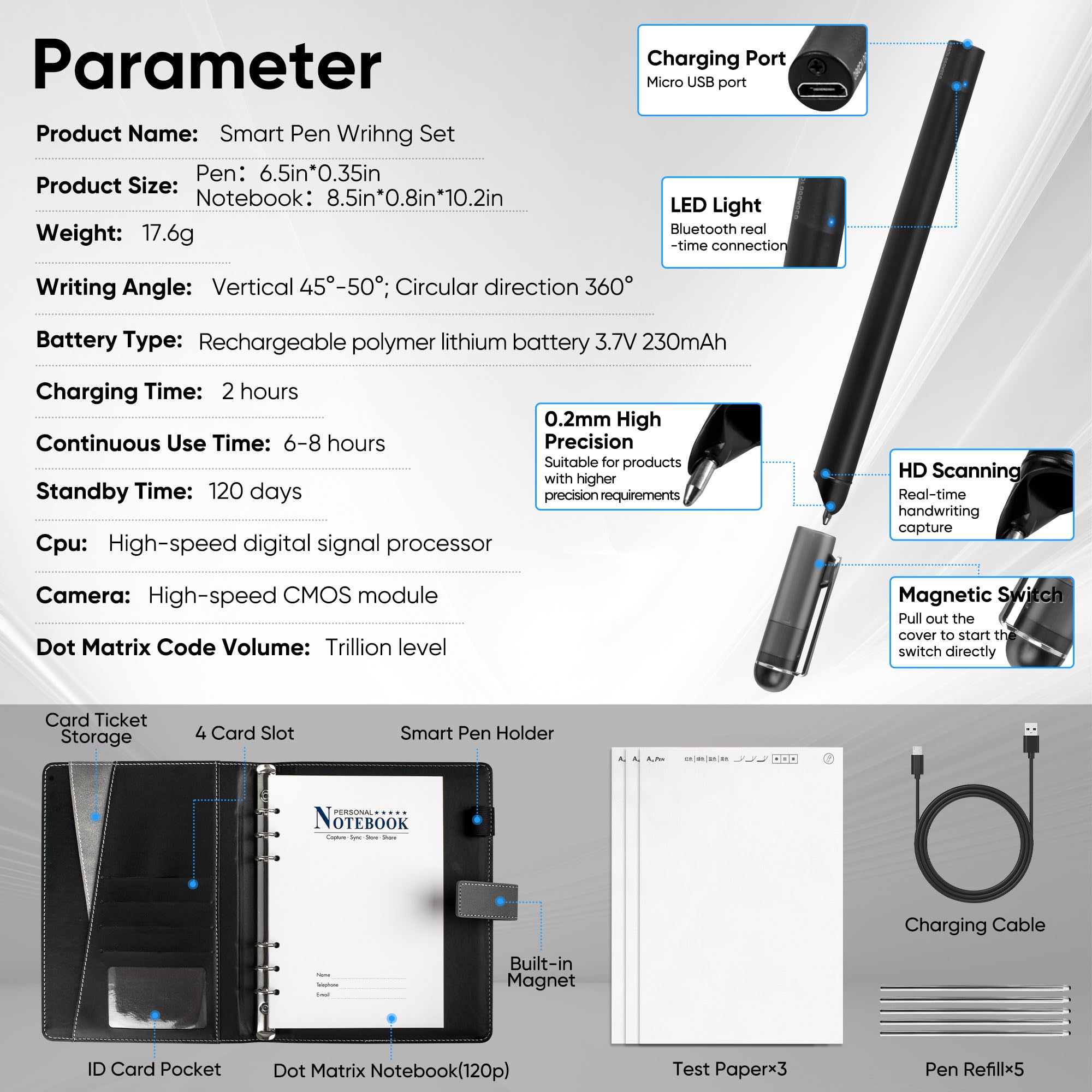 Smart Digital Pen & Notebook Set - Real-Time Sync & Digitize Notes for Android & iOS - Perfect for Learning, Office Work, Drawing & Sharing Ideas