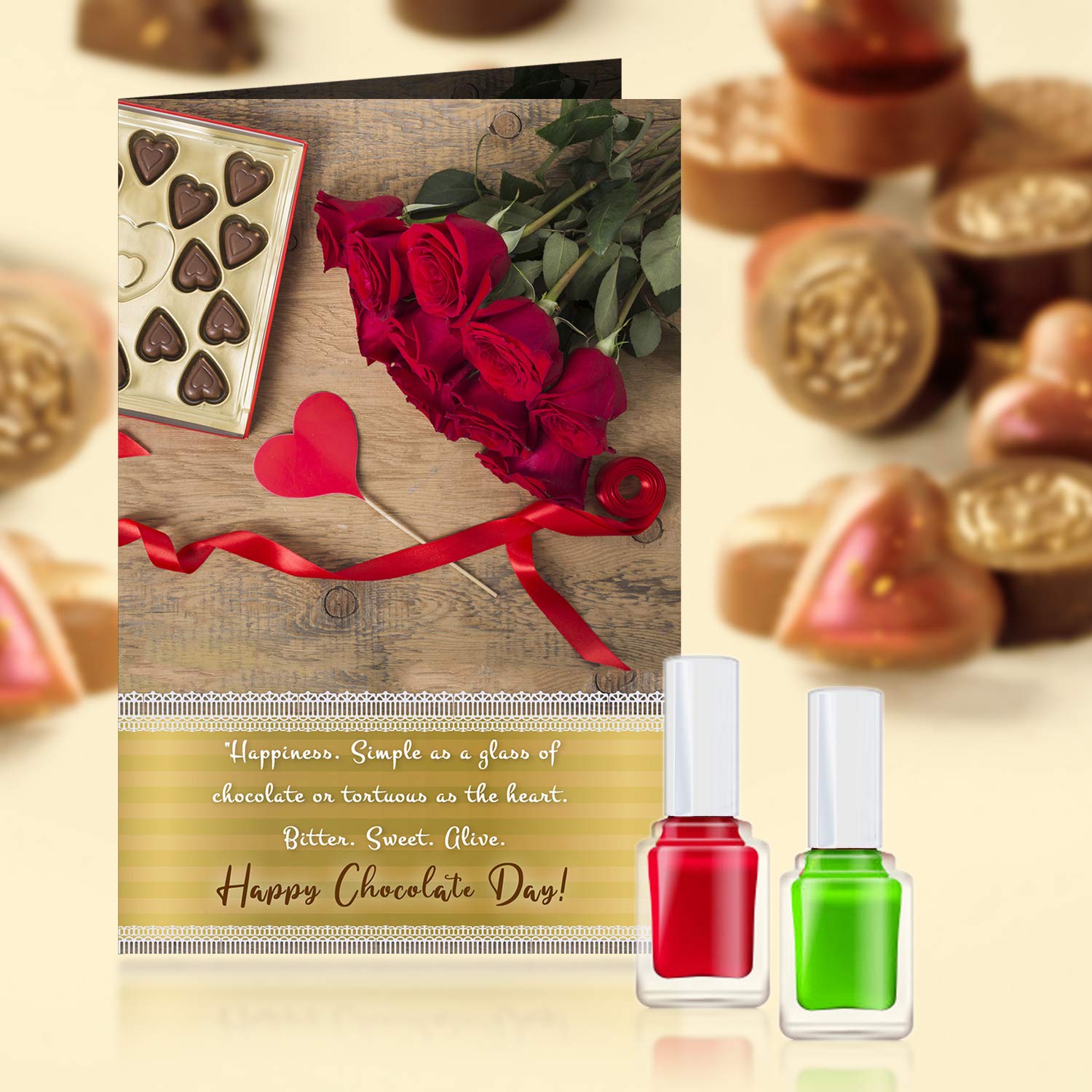 Long Lasting Multicolor Nail Polish Set for Women - 2 Premium Nail Paints with Heartfelt Chocolate-Themed Greeting Card - Perfect Gift for Birthdays, Anniversaries & Valentine's Day