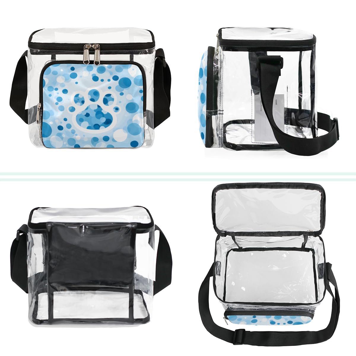 GzLeyigou Unique Blue Bubble Dot Clear Transparent Tote Bag with Handles - Crossbody Shoulder Bag for Lunch, Outdoor Travel, Picnic, Concerts & Sports Events | Stadium Approved Clear Purse for Beach, Shopping, Gym & Daily Use