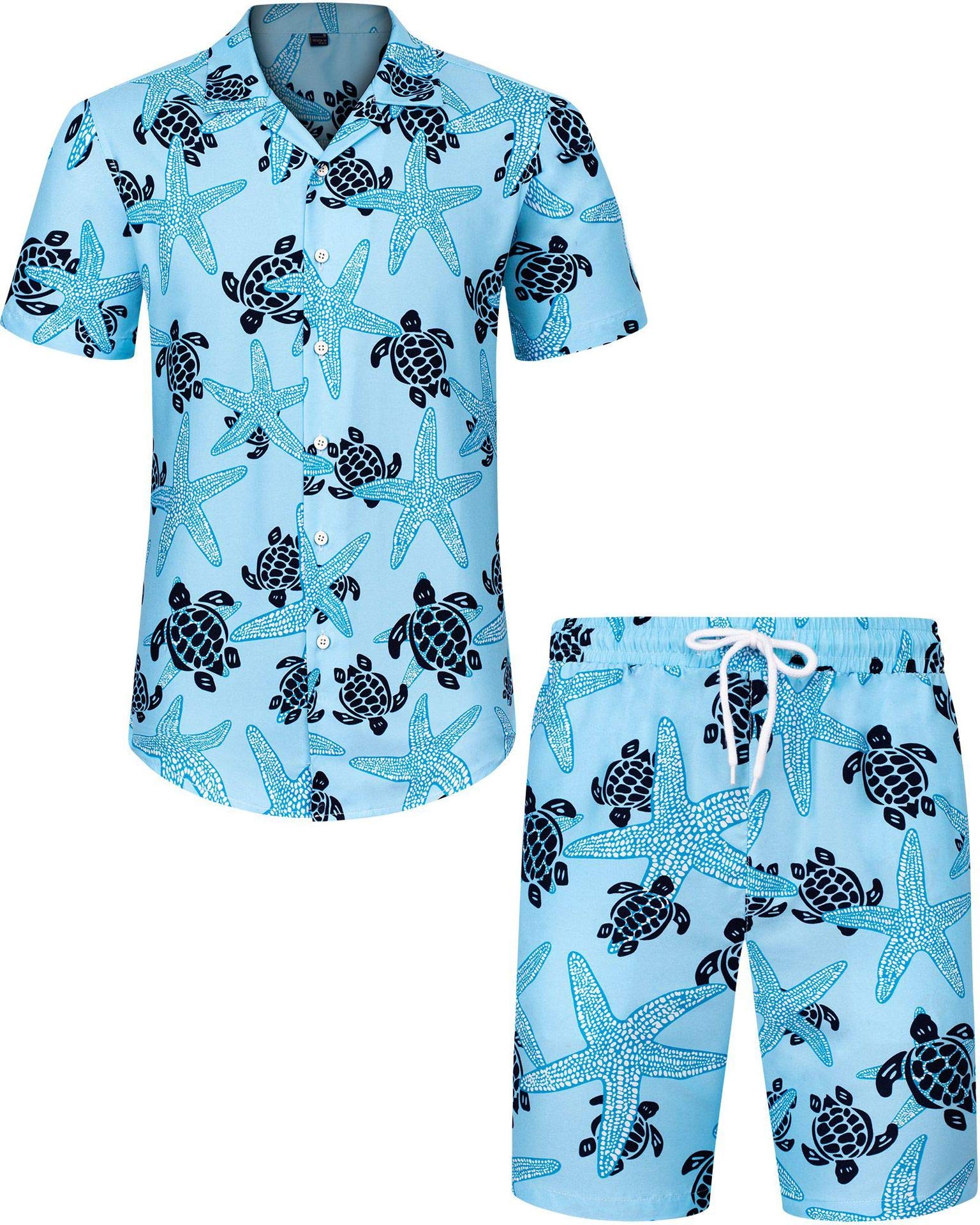 J.VER Men's Hawaiian Shirt Set - Tropical Print Short Sleeve Button Down Shirt & Matching Shorts | Beach Vacation, Summer Party, Casual Outfit
