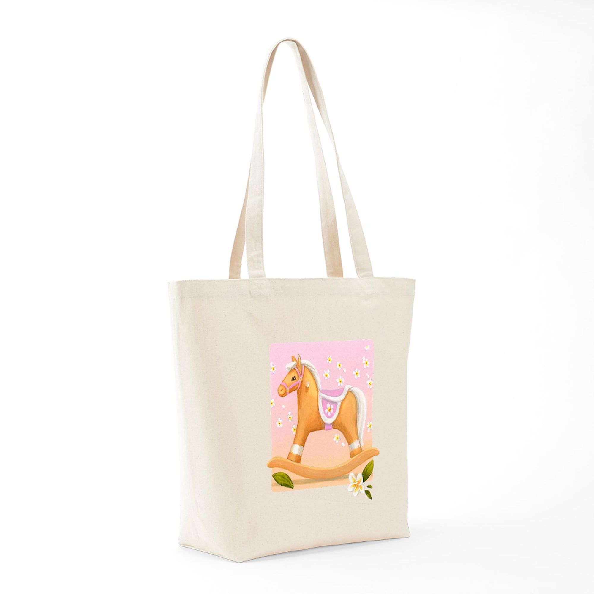 Palomino In Pink Rocking Horse Canvas Tote Bag - Eco-Friendly Reusable Shopping Bag for Groceries, Beach & Daily Use | CafePress