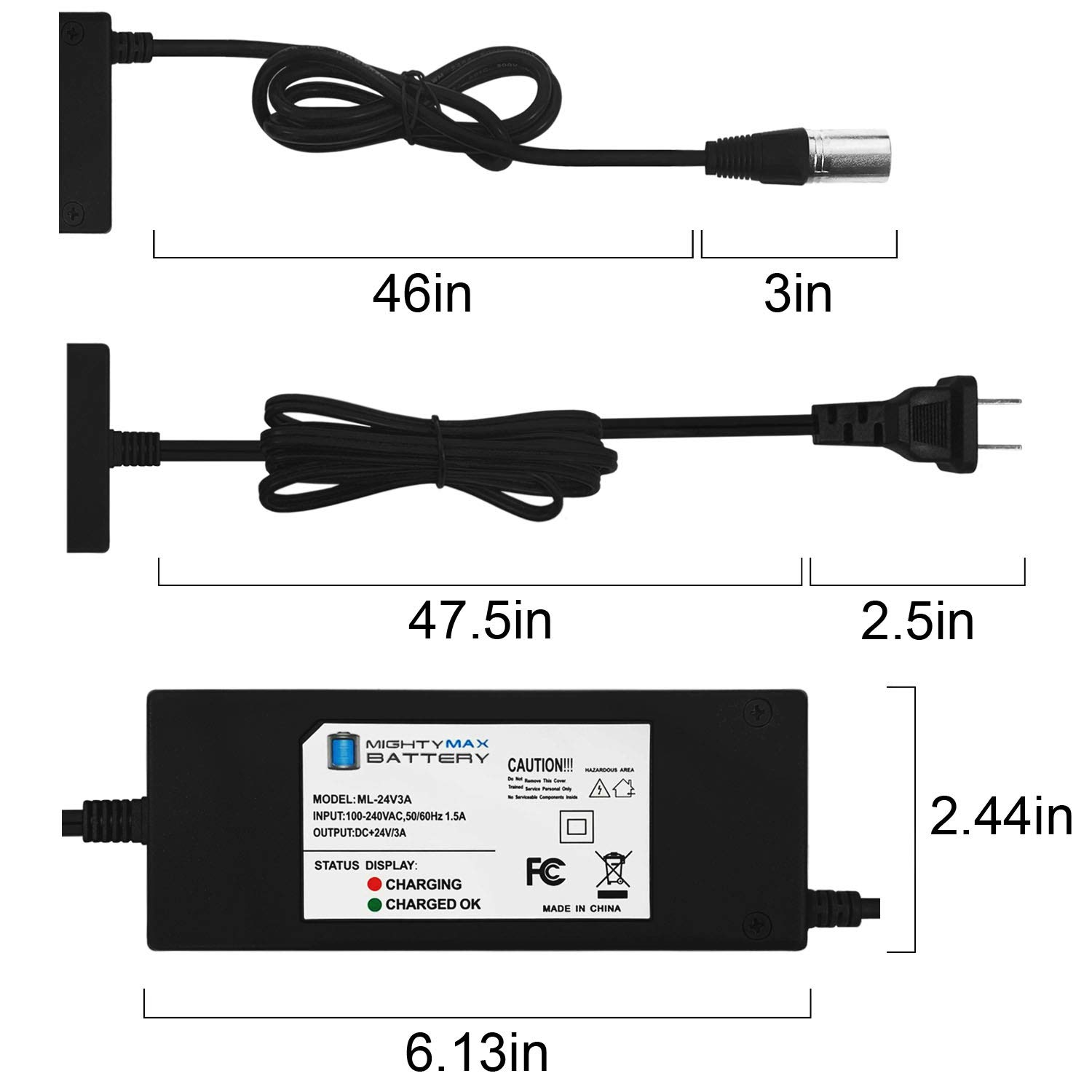 Mighty Max 24V 3A Battery Charger for Invacare At'm & At'm QT Take Along Chair - Replacement Power Supply for Mobility Scooters & Wheelchairs - Perfect for Home Use & Travel Accessories