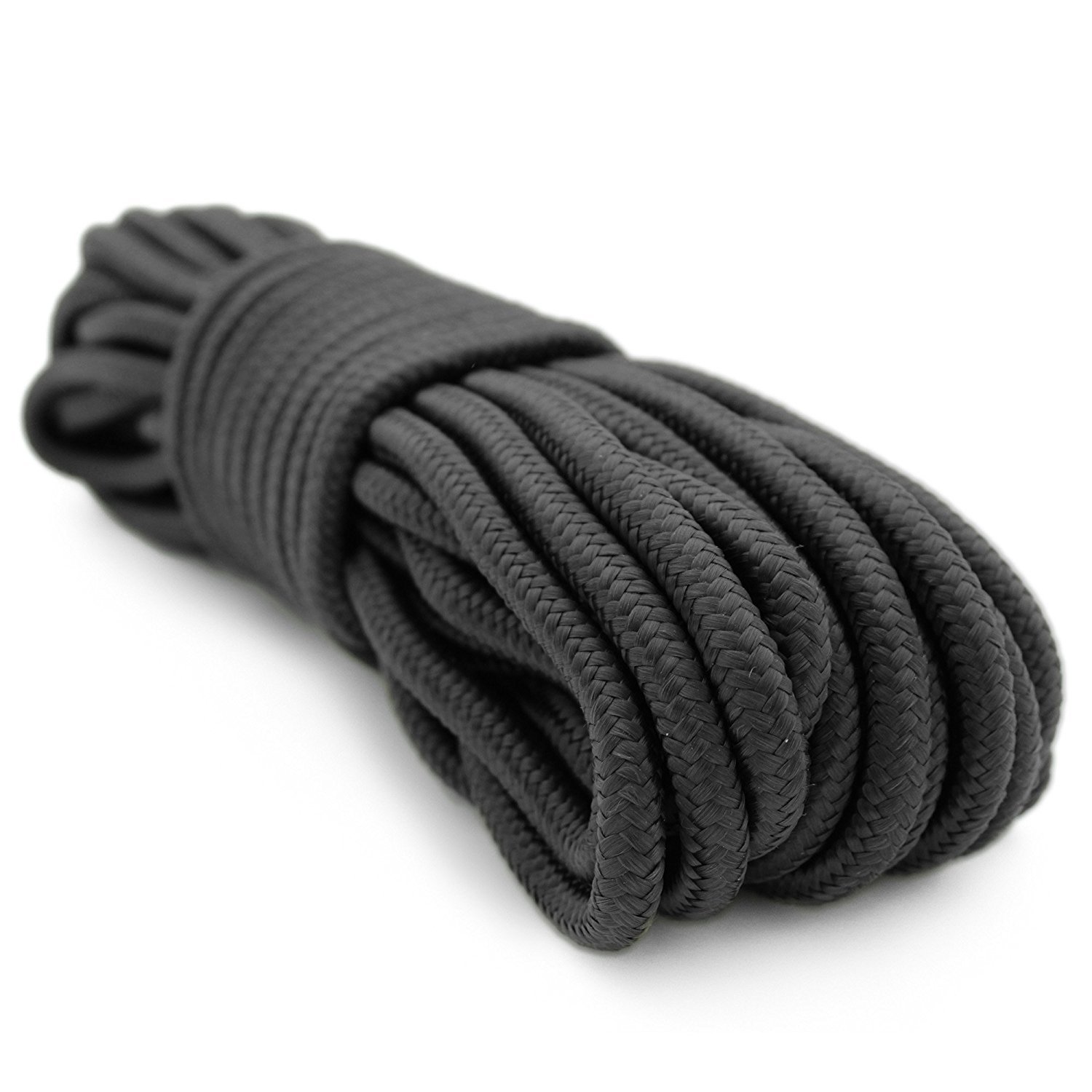 9mm (3/8 Inch) Heavy Duty Nylon Braided Rope - 50ft Paracord Utility Rope for Camping, Hiking, Backpacks, Construction & Outdoor Survival Gear - Durable Polypropylene Rope for Indoor/Outdoor Use - Black