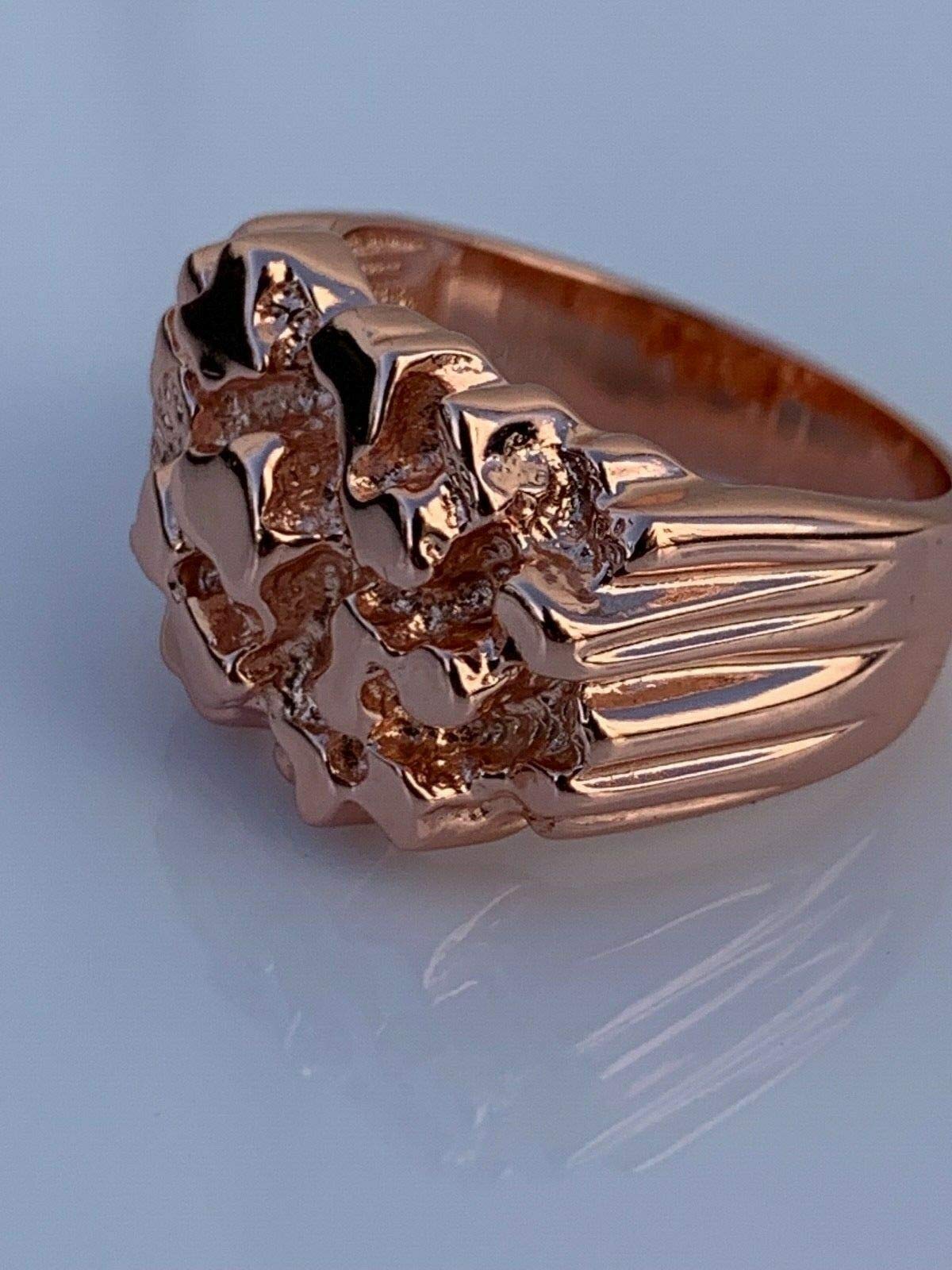 925 Sterling Silver Men's Rose Gold Nugget Ring - Size 6-13 for Pinky or Ring Finger - Perfect for Gifts, Weddings & Everyday Wear