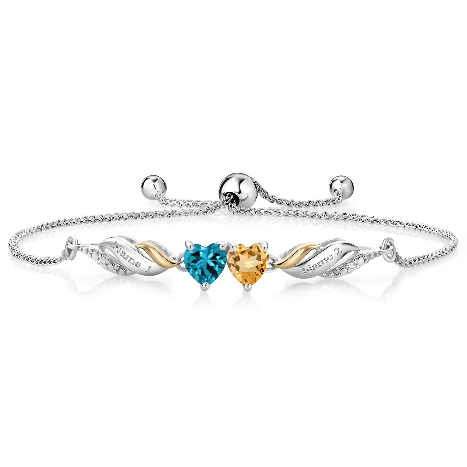 1.03Ct London Blue Topaz & Citrine Bracelet in 925 Silver & 10K Gold for Women - Elegant Jewelry Gift