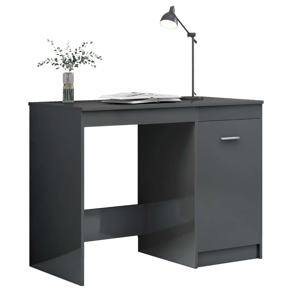 Queen.Y 39-inch Modern Computer Desk with Storage Cabinet - High Gloss Gray Writing Table for Home Office, Study & Gaming - Perfect for Small Spaces & Workstations