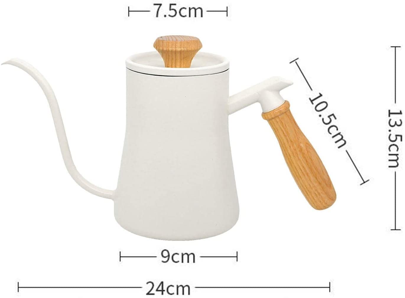 Premium Stainless Steel Gooseneck Tea Kettle with Wooden Handle - Long Spout Drip Kettle for Espresso, Moka & Pour Over Coffee - Perfect for Office, Home & Stovetop Use (White)