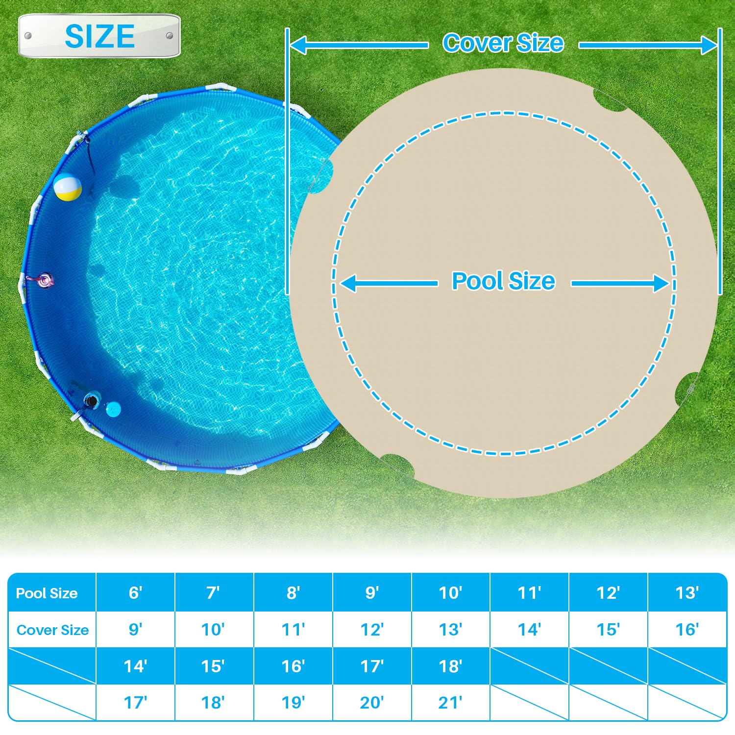 Patio Paradise 8ft Round Above Ground Pool Cover, 11ft Winter Safety Pool Cover with Wire Rope Edging & Winch, Waterproof Beige Leaf Tarp for Year-Round Protection