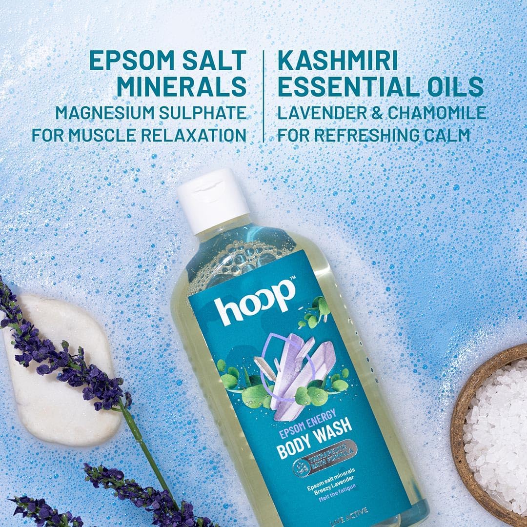 Hup Epsom Salt Body Wash - Lavender Scented Shower Gel for Muscle Recovery, Relaxation & Skin Care | Hand & Foot Soak, Post Workout Bath, Stress Relief | 300ml | Perfect for Spa Nights, Gym Recovery & At-Home Self Care