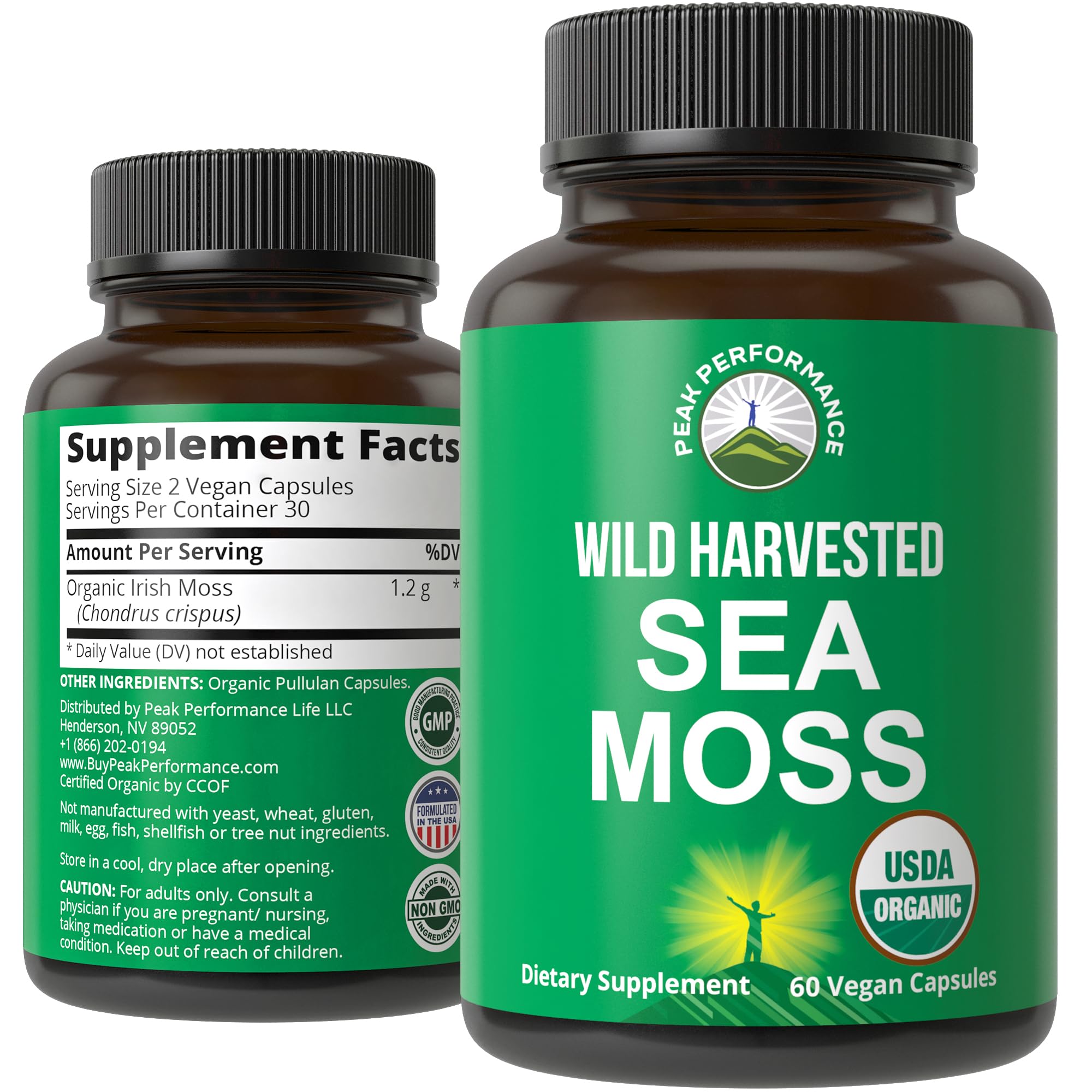 Organic Sea Moss Capsules - Wild Harvested Raw Vegan Supplement from Red Algae Seaweed | 100% Whole Extract Irish Sea Moss Superfood Pills for Gut Health, Respiratory & Immune Support | Perfect for Daily Wellness & Detox Routines