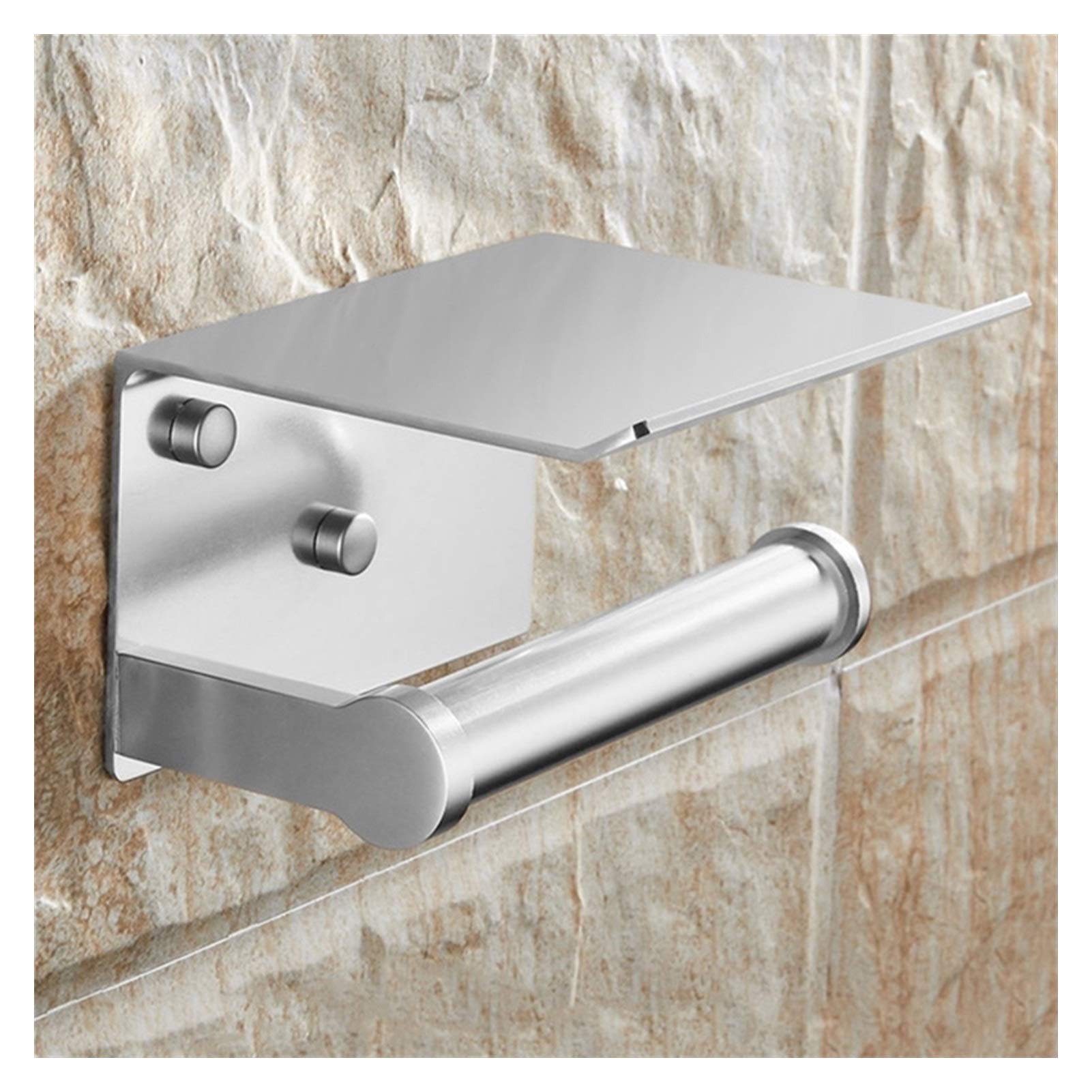 Sturdy Wall Mounted Toilet Paper Holder with Shelf - Space Saving Bathroom Organizer for Toilet Rolls, Smartphones & Paper Towels - Modern Silver Finish - Perfect for Small Bathrooms, Apartments & RVs
