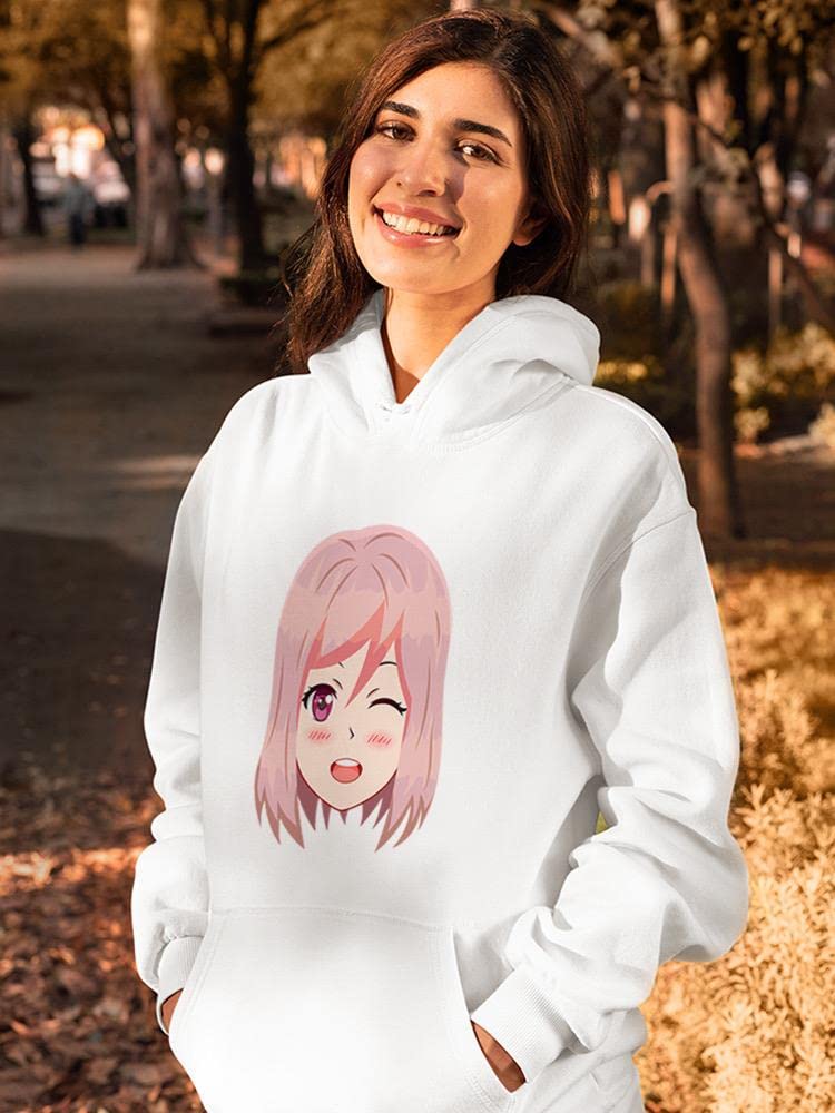 Smartprints Winking Anime Girl Hoodie for Women - Cute Kawaii Graphic Pullover | Perfect for Cosplay, Anime Conventions & Casual Streetwear