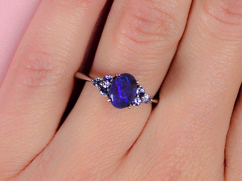 Vintage Black Opal Tanzanite Ring - 925 Sterling Silver Handmade Jewelry for Women, Elegant Gemstone Engagement & Wedding Band | Perfect for Anniversary Gifts, Date Night & Special Occasions