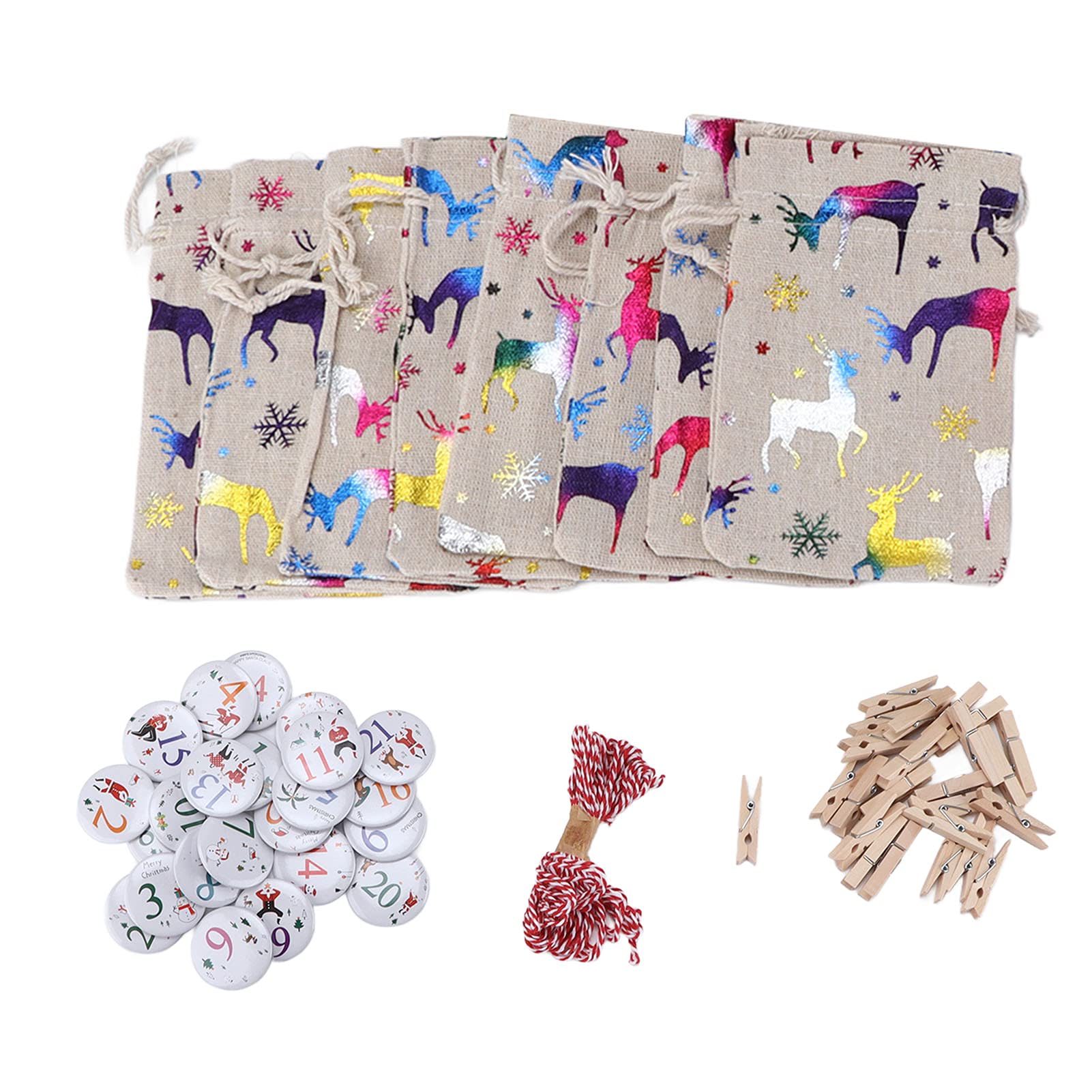 24PCS Drawstring Gift Bags - Hanging Christmas Bags with Clips, Linen Pouches for Holiday Birthday Party Favors | Perfect for Christmas Decorations, Stocking Stuffers & Gift Wrapping