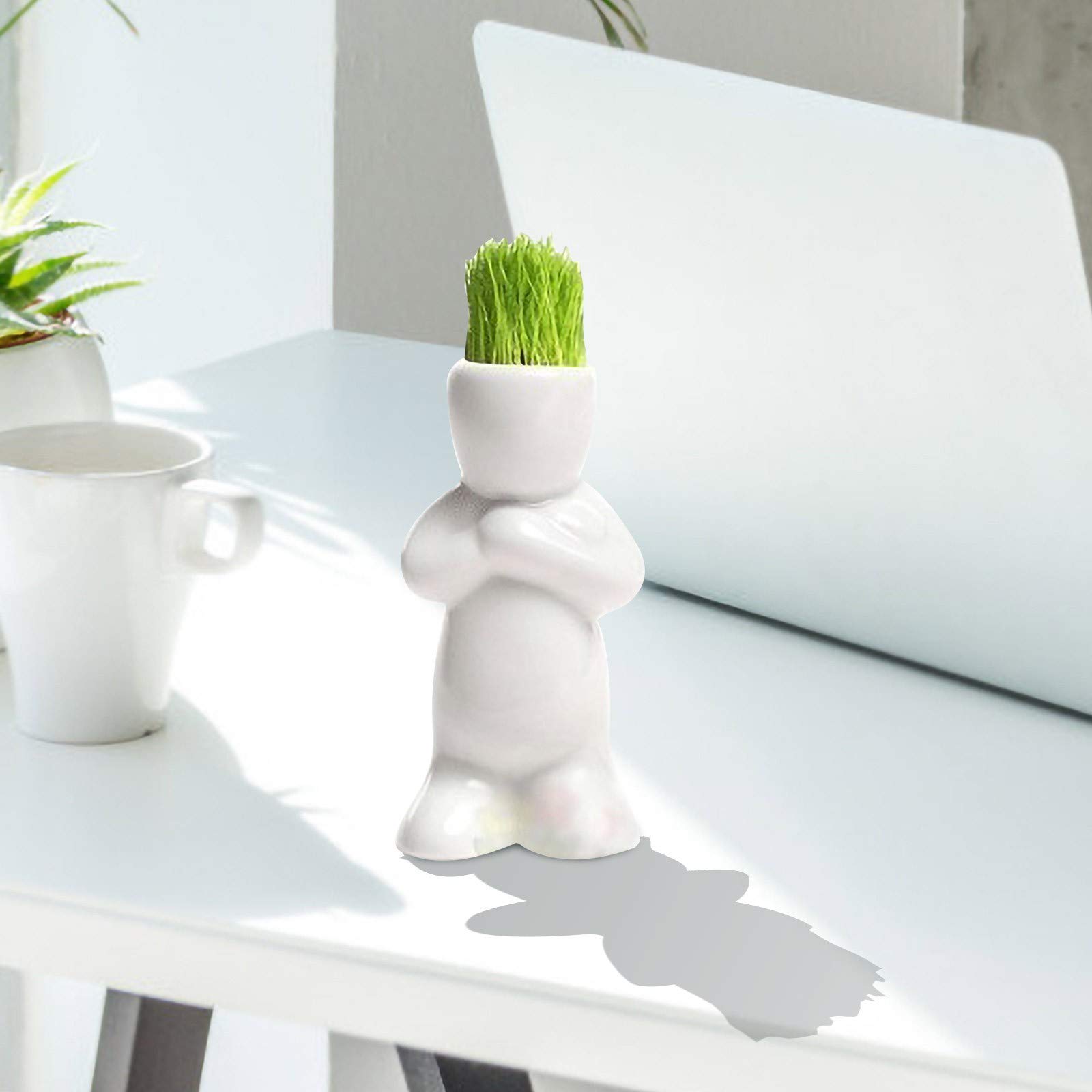 Yowein Ceramic Succulent Pot - Creative Human Shaped Mini Flower Planter for Cactus, Small Plants - White Desktop Decoration for Home, Office & Garden - Perfect Gift Idea for Plant Lovers