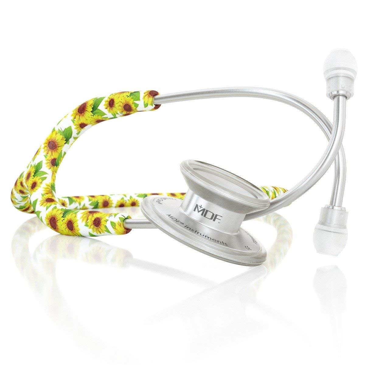 MDF777TF Lightweight Titanium Stethoscope for Adults - Silver Chestpiece & Sunflower Tube Design | Medical, Nursing, Healthcare Professionals | Perfect for Hospitals, Clinics & Home Use
