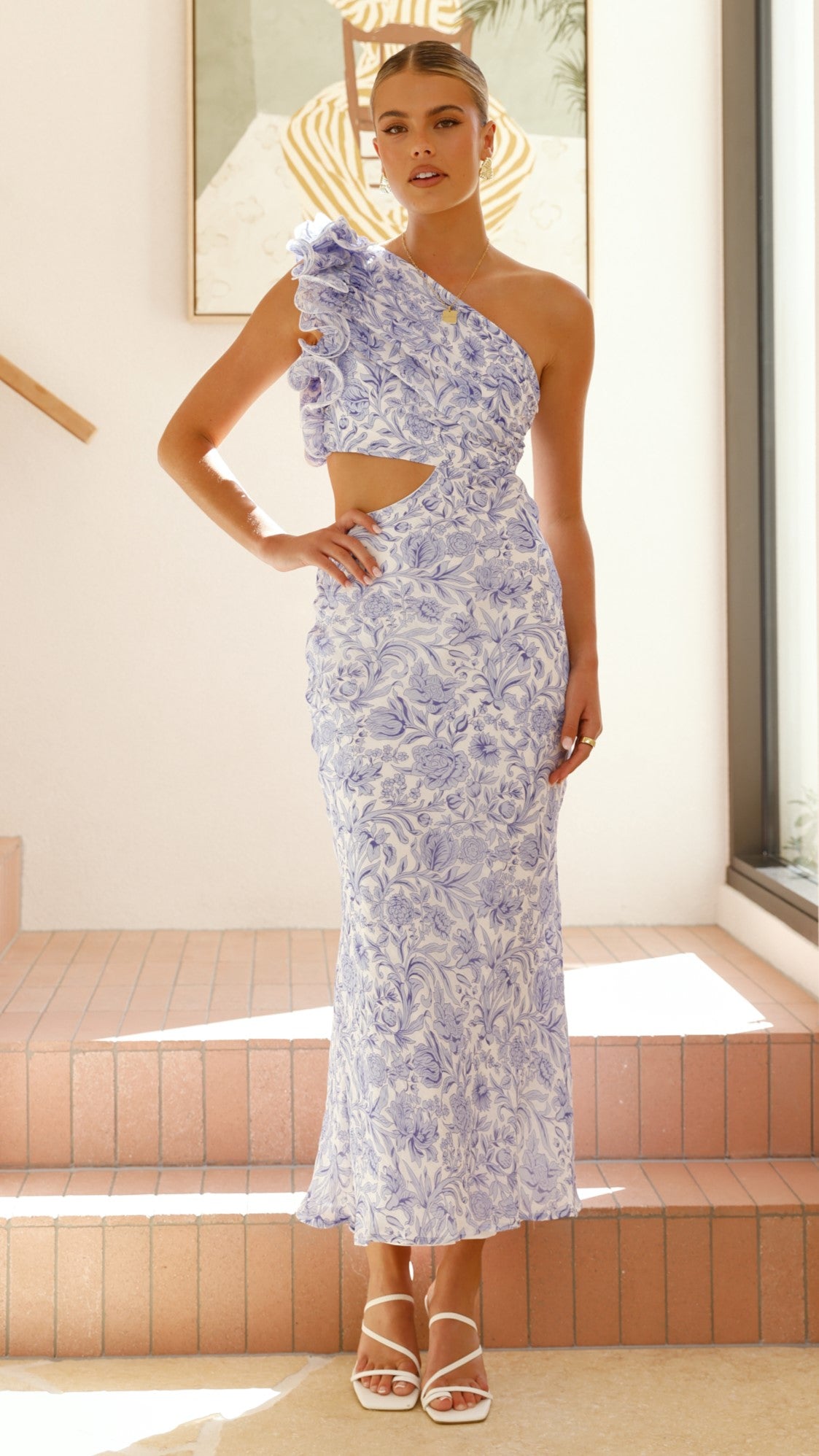 Amina Maxi Dress - Blue Floral Summer Dress for Women | Beach Wedding, Vacation & Party Wear