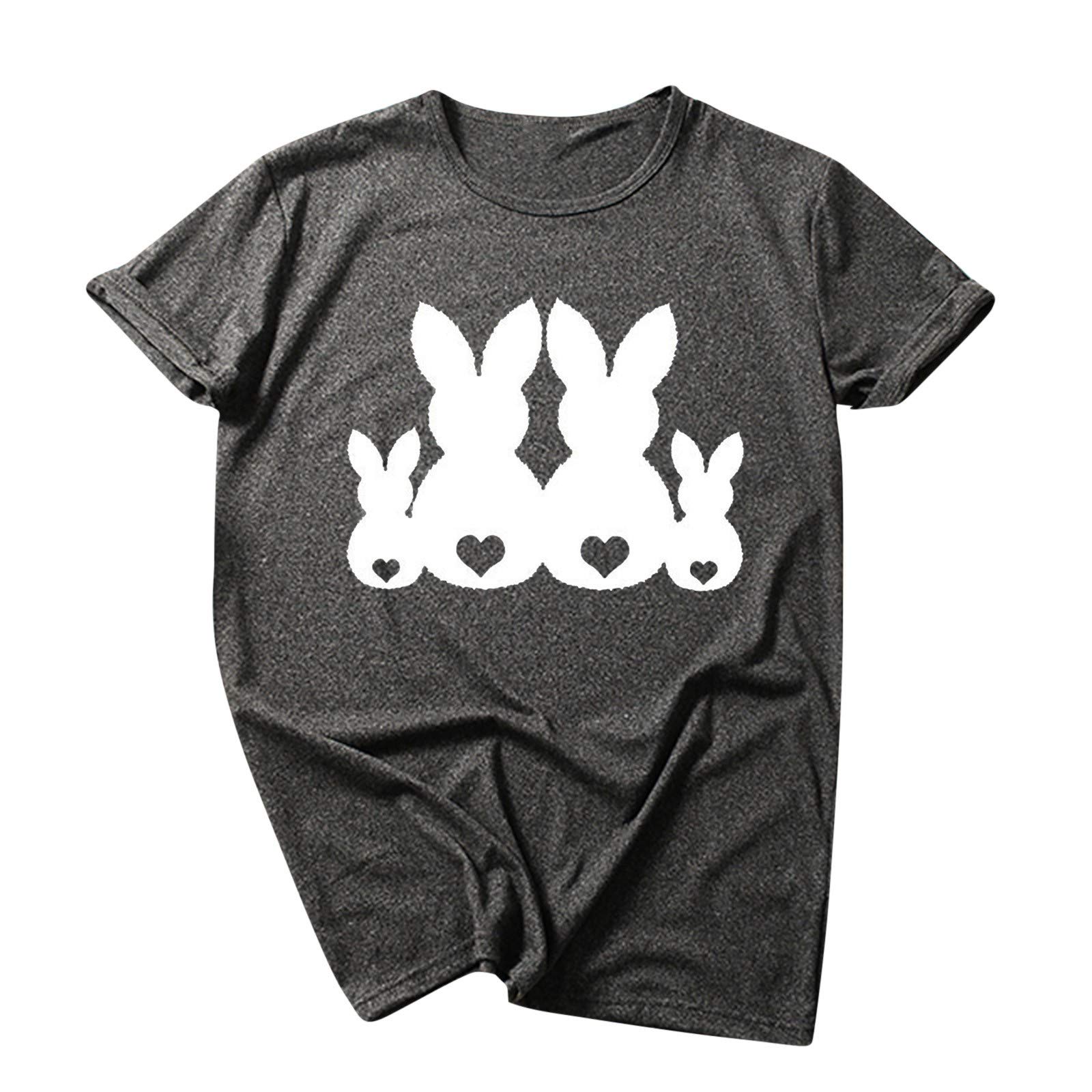 Littleice Women's Casual Printed Short Sleeve Loose Fit Easter Graphic T-Shirt - Soft Round Neck Sweatshirt Top for Spring Outfits, Weekend Wear & Holiday Celebrations