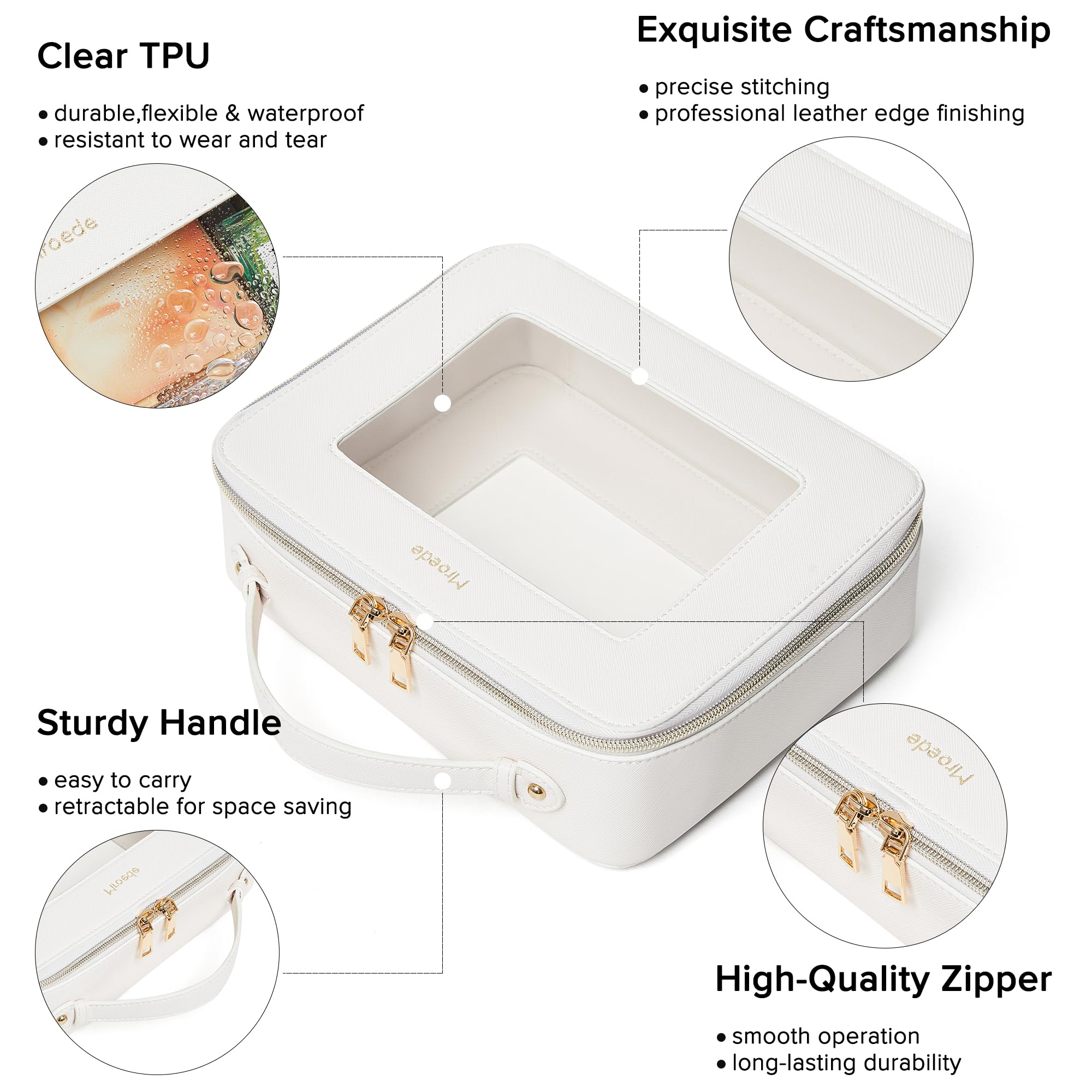 Clear Makeup Bag for Travel - Large Transparent Toiletry Organizer with Handle, Portable Cosmetic Storage for Women | Perfect for Airplane Carry-on, Gym Essentials & Car Organization (Beige)