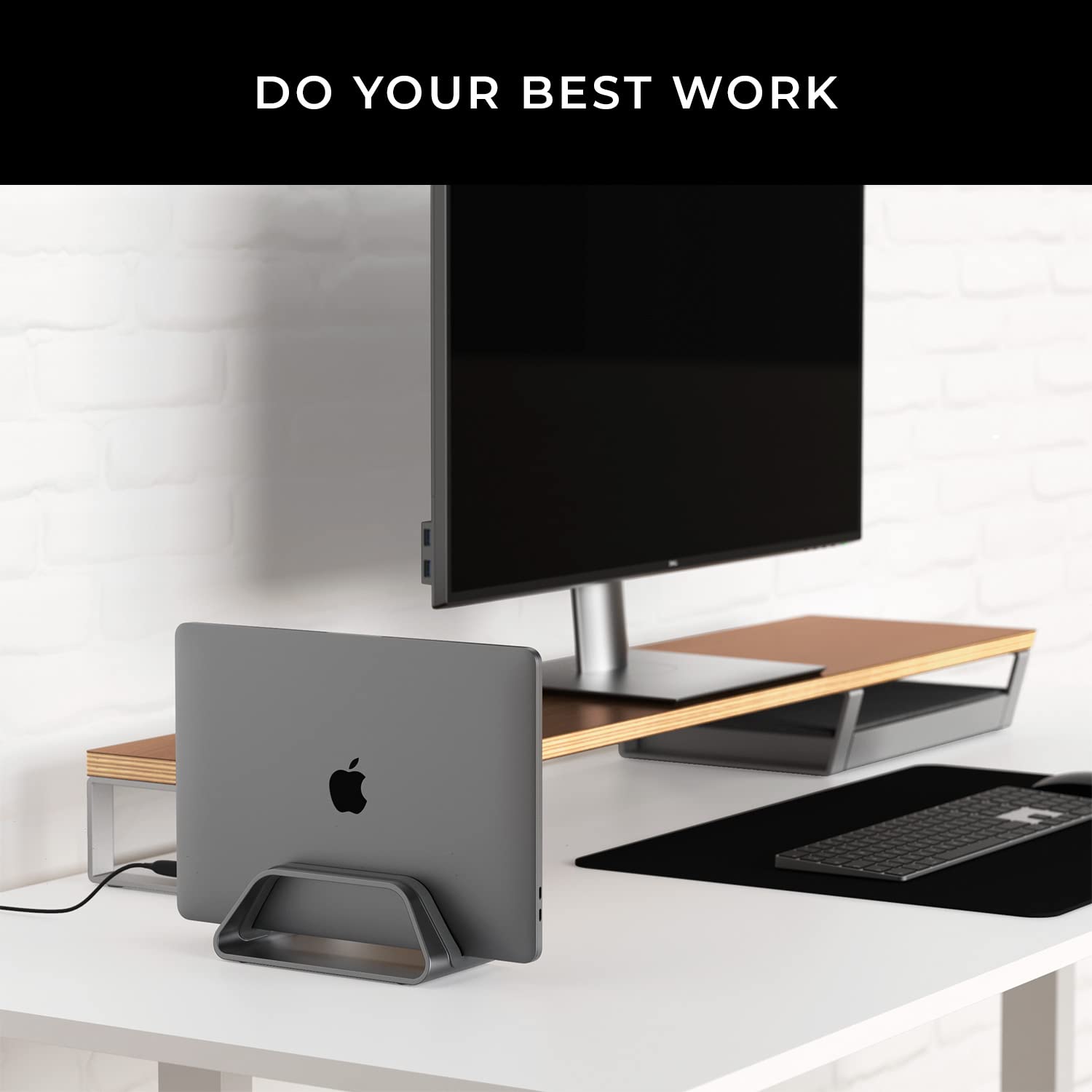 HumanCentric Vertical Laptop Stand for MacBook Pro & Air - Adjustable Aluminum Computer Holder with Interchangeable Inserts (Space Gray) | Perfect for Home Office, Workspace & Desk Organization