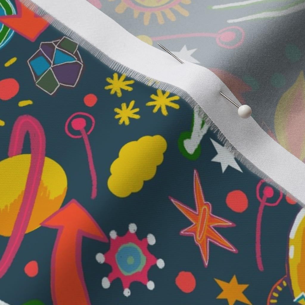 Premium Ditsy Space Adventure Galaxy Planets Printed Organic Cotton Sateen Fabric - Fat Quarter for Kids Science Themed Sewing, Quilting, Apparel & Home Decor - Perfect for DIY Projects, Nursery Decor & Educational Crafts