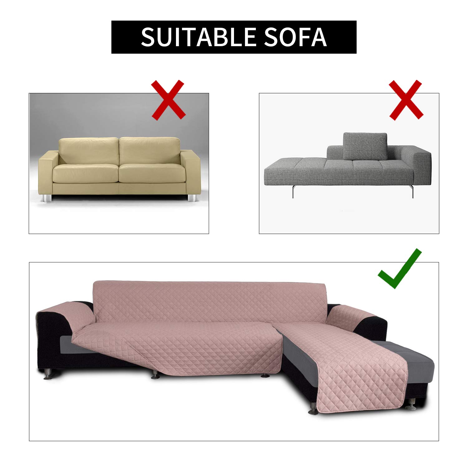 Reversible L-Shaped Sofa Slipcover - Stretchable Sectional Couch Cover with Chaise Lounge Protector for Pets & Kids (Small, Pink) - Perfect for Living Room, Family Room & Pet-Friendly Homes