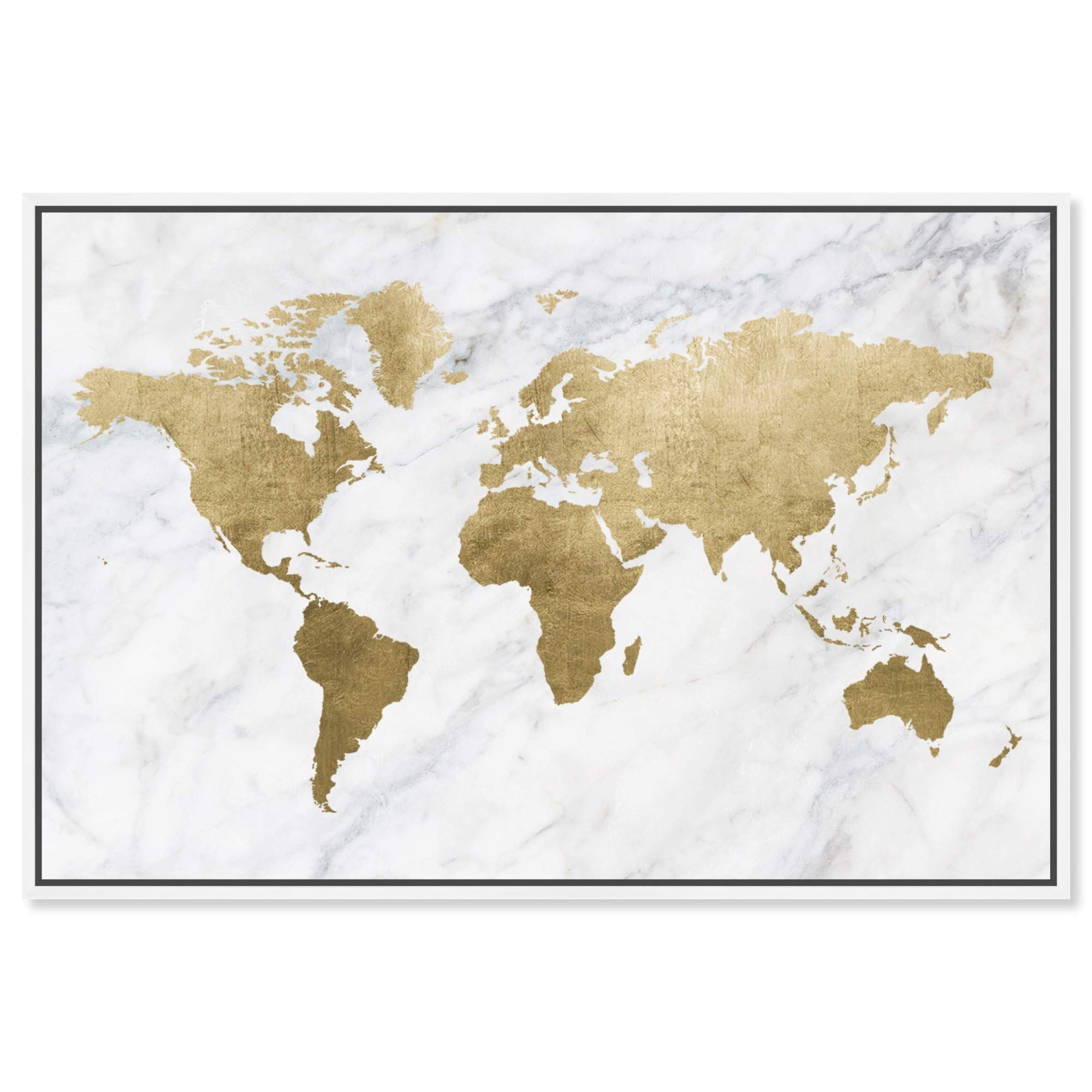 Oliver Gal Artist Co. 'Mapamundi Marble' World Map Framed Wall Art - Premium Canvas Prints for Home & Office Decor - Perfect for Living Room, Bedroom or Study Room Wall Decor