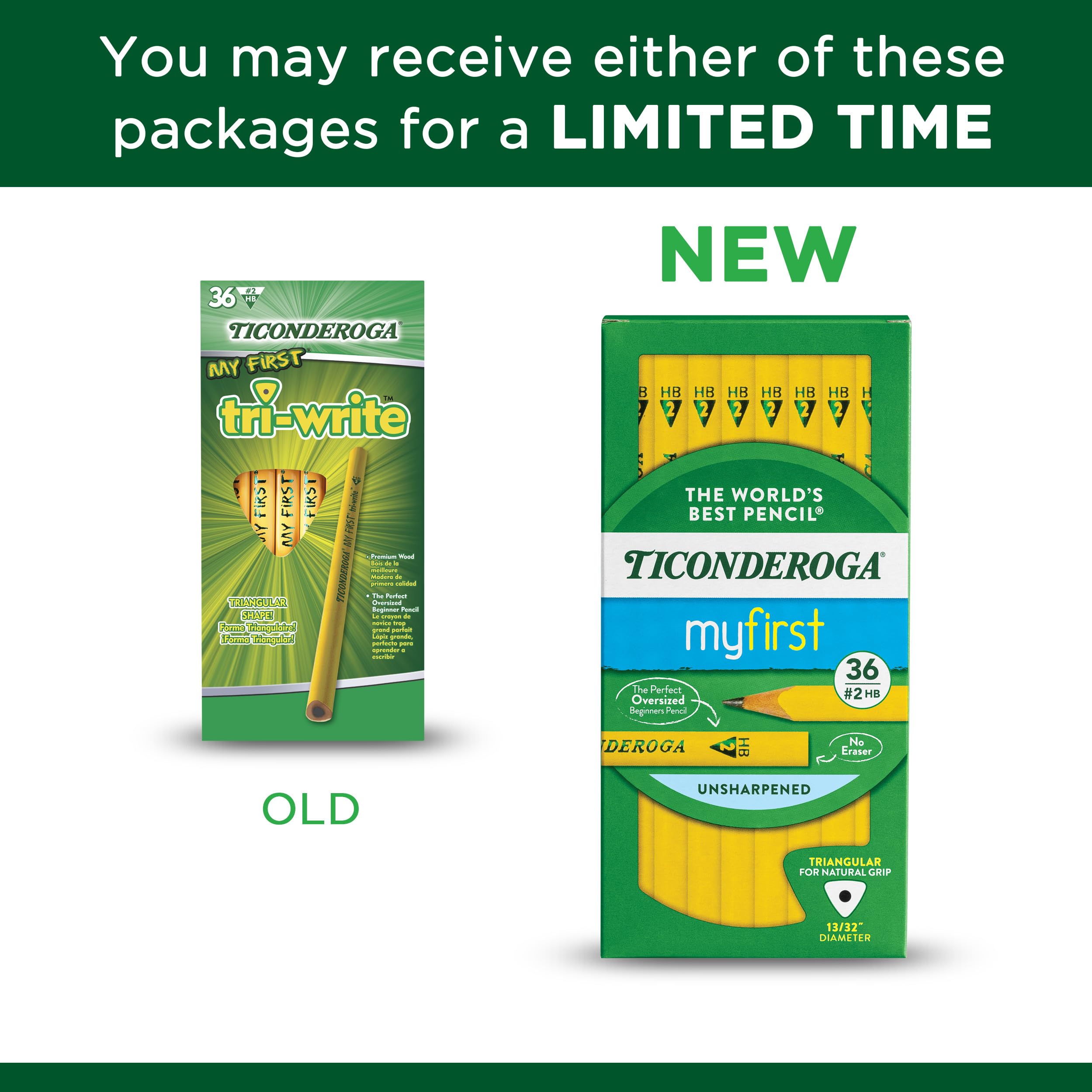 Ticonderoga Tri-Write Pencils, 2 HB Soft, 36 Count for Kids Writing & Drawing