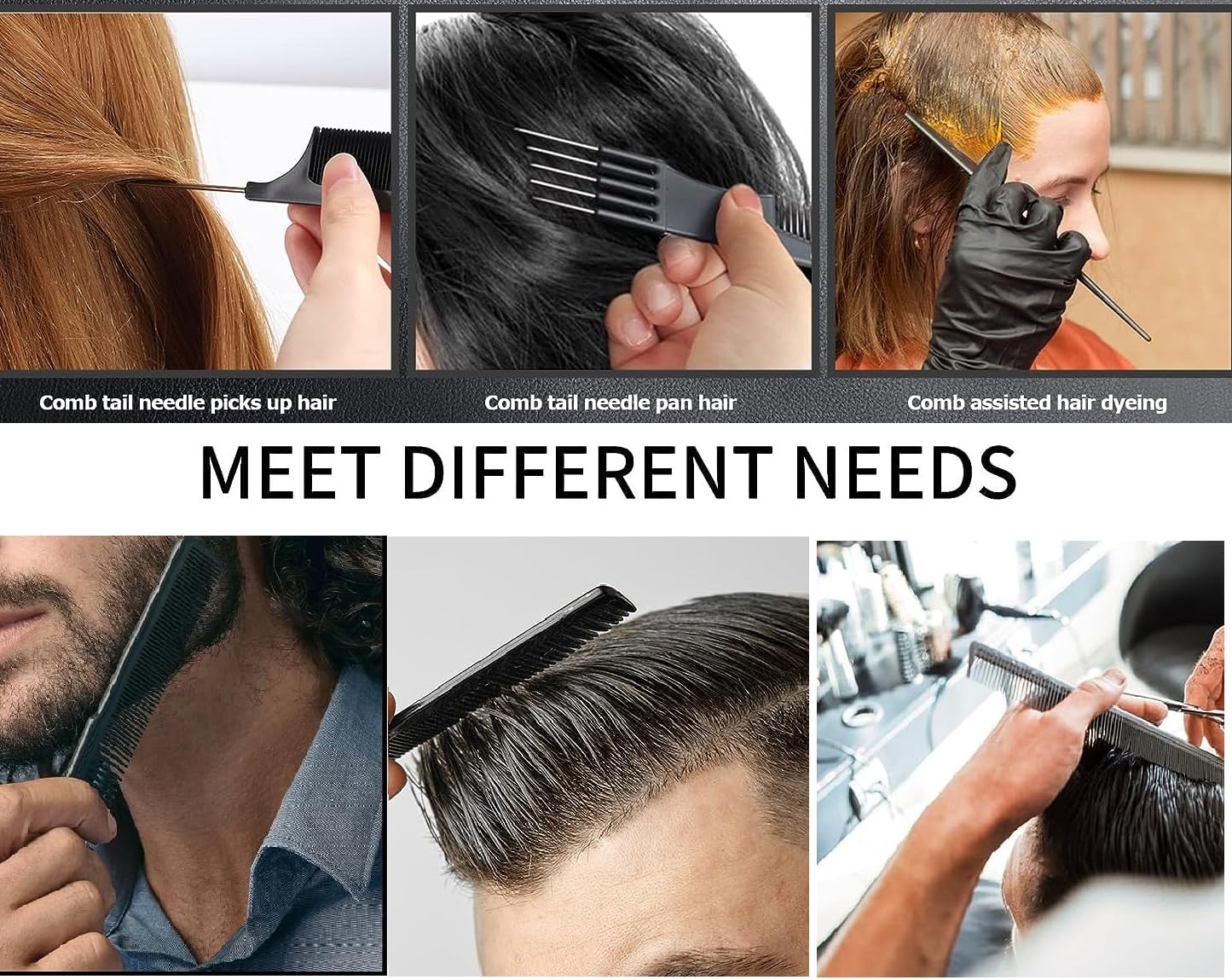 Professional 10-Piece Vinyl Hair Comb Set for Styling & Cutting - Barber & Salon Styling Tools Kit (Black) - Perfect for Hairdressers, Home Use & Salon Styling