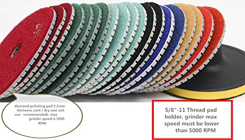 5 Inch Diamond Polishing Pad Set - Wet/Dry Use for Stone Fabrication with 30+1 Backer Pads - Perfect for Quartz, Concrete, Marble, Travertine, Granite, Terrazzo & Engineered Stone - Countertop Renewal, Floor Polishing & Glass Grinding - Ideal for Professional Stone Workers & DIY Home Renovation Projects