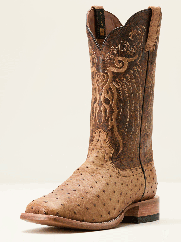 Ariat Men's Rio Full Quill Ostrich Cowboy Boots in Honey Tan - Western Style Riding Boots for Country Music Festivals & Rodeo Events