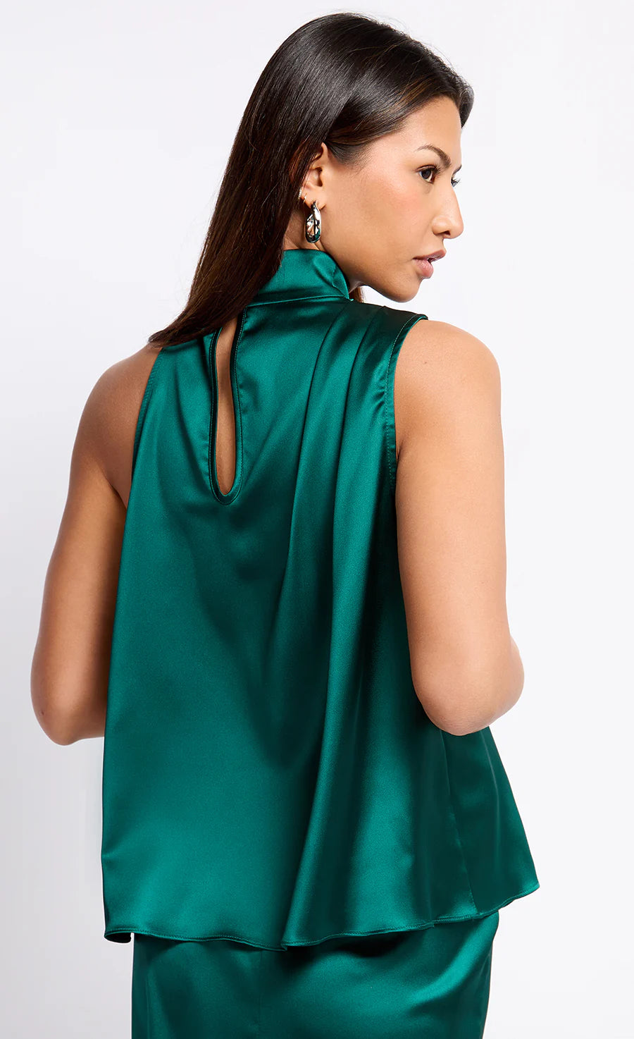 Aubrey Satin Drape Top for Women - Elegant Green Blouse for Party & Evening Wear - Soft Flowy Shirt for Date Night & Special Occasions