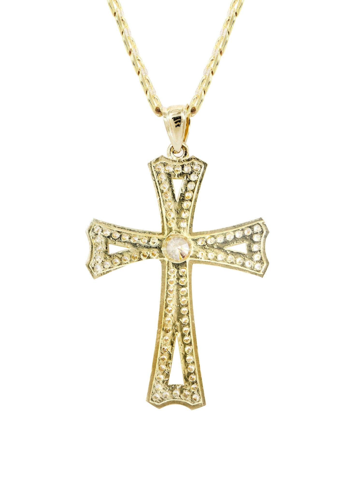 10K Yellow Gold Pave Cross Necklace for Women - 8.9 Grams | Elegant Religious Jewelry Gift for Baptism, Confirmation, Christmas & Everyday Wear