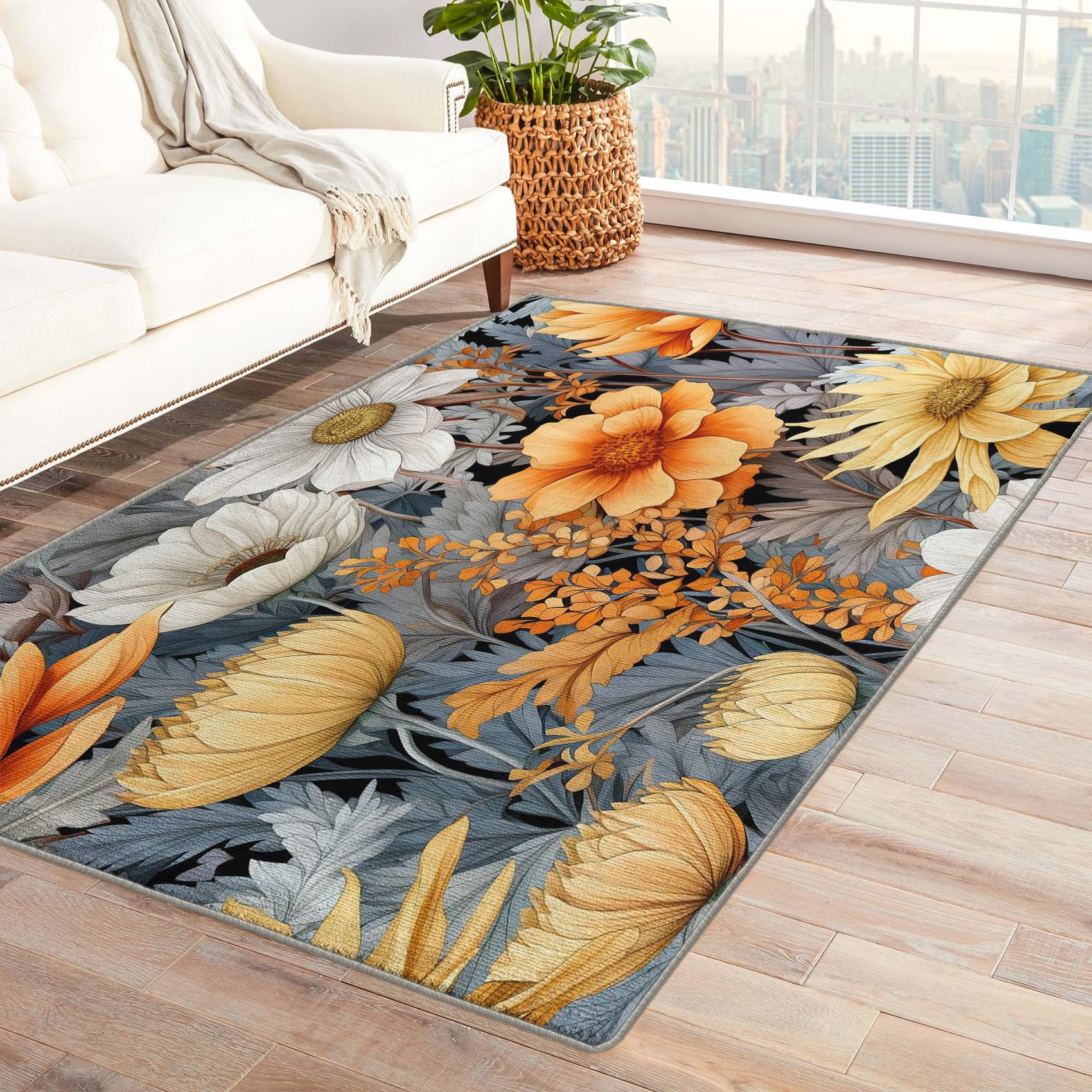 5x7 Floral Area Rug - Wildflower Botanical Carpet for Nursery, Girls Room | Soft Spring Decor Rug for Bedroom, Living Room & Playroom