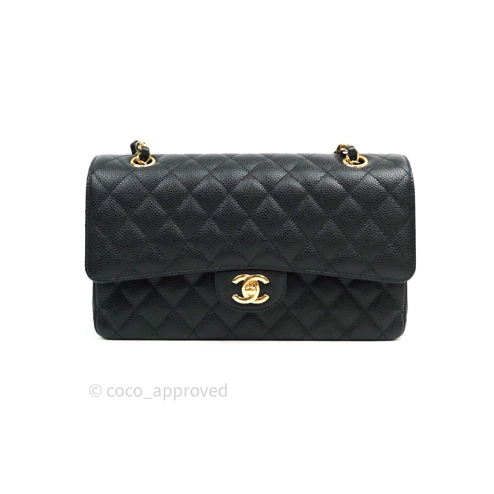 Chanel Classic Medium Double Flap Bag Black Caviar Leather with Gold Hardware - Luxury Designer Handbag for Women, Perfect for Work, Evening & Special Occasions