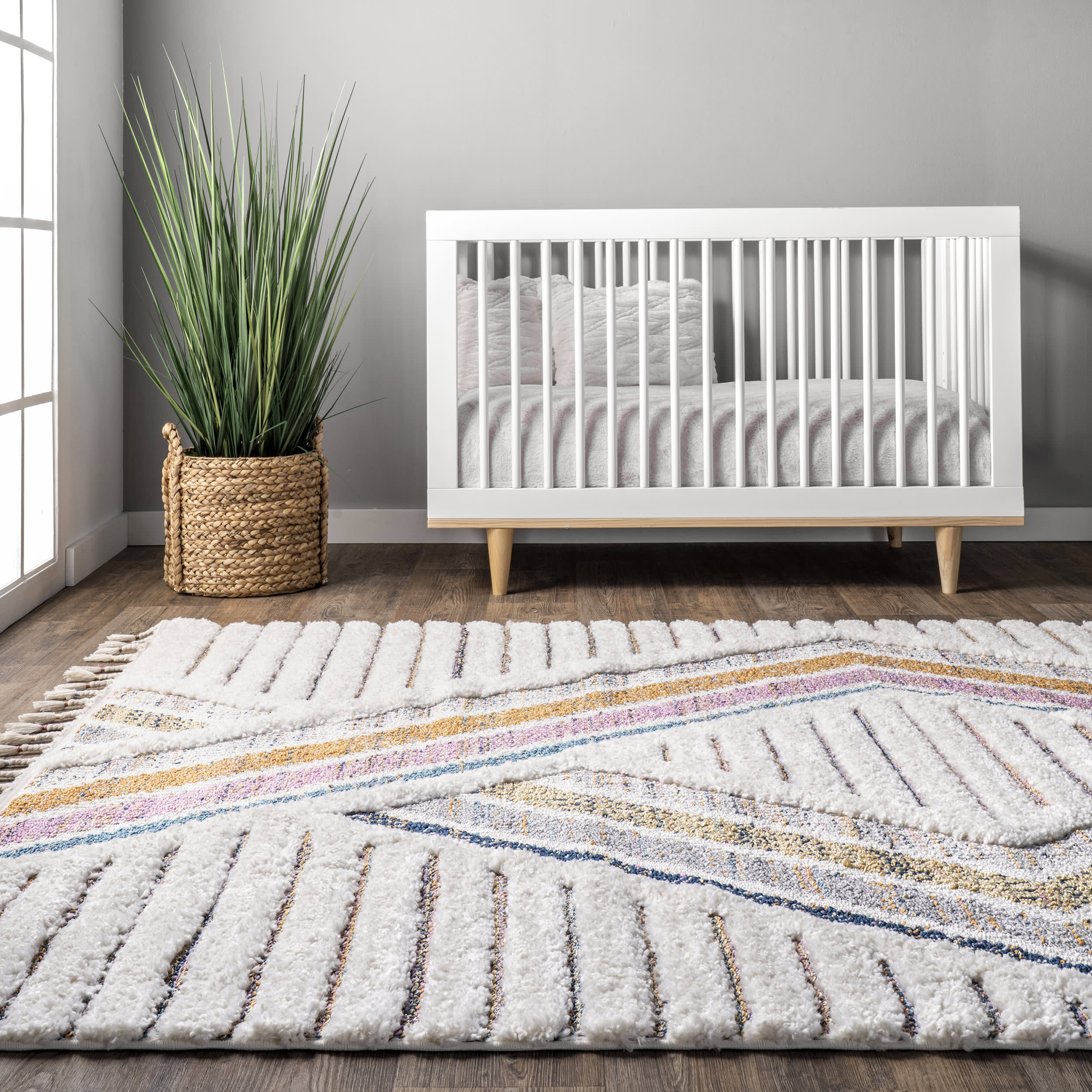 Celeste Rainbow Shag Rug - Soft Fluffy Ivory Area Rug for Living Room, Bedroom, Nursery - Plush & Cozy Home Decor for Kids & Adults